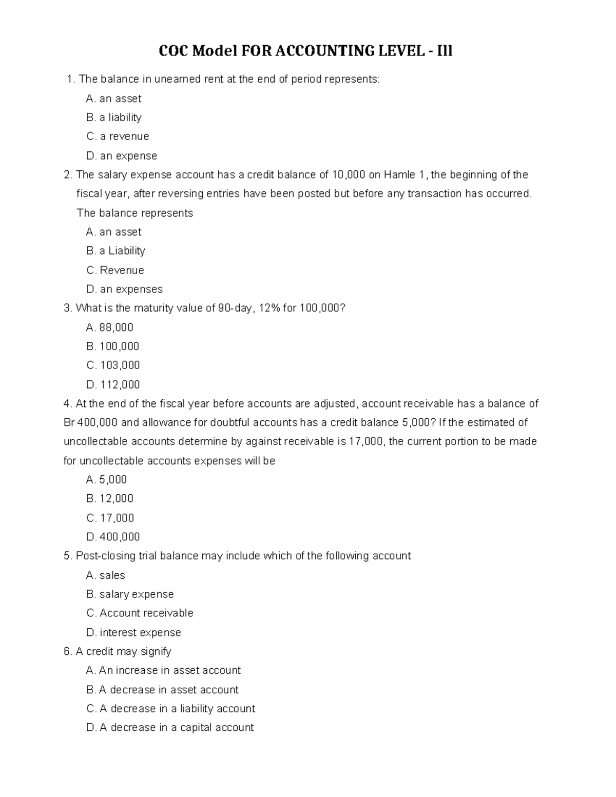 Knowledege Ass - accounting level 4 coc sample projects - COC Model FOR ...