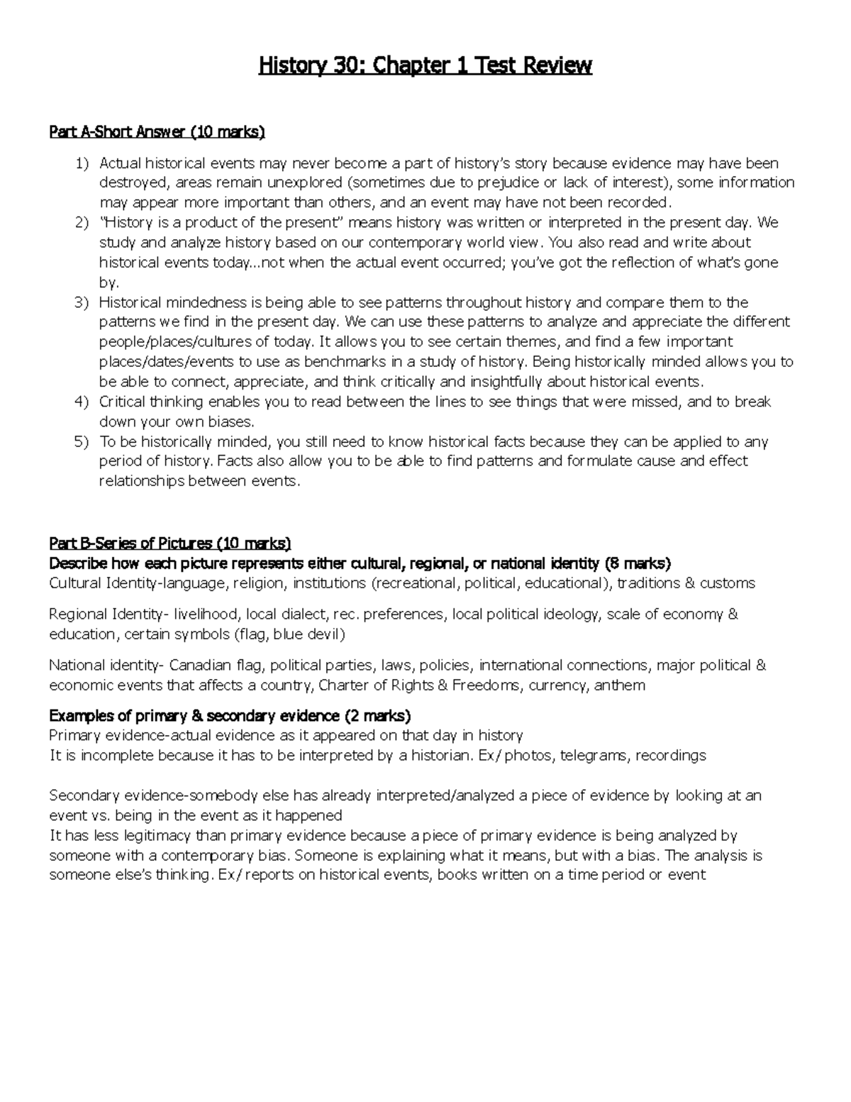 Chapter 1 Test Review - Mr. Slugoski History 30 - History 30: Chapter 1 ...