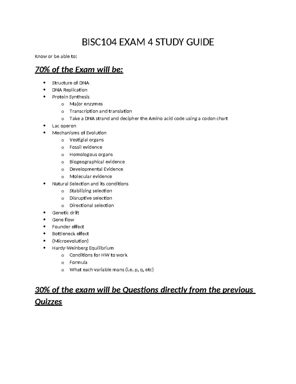 BISC104 EXAM 4 Study Guide - BISC104 EXAM 4 STUDY GUIDE Know or be able ...