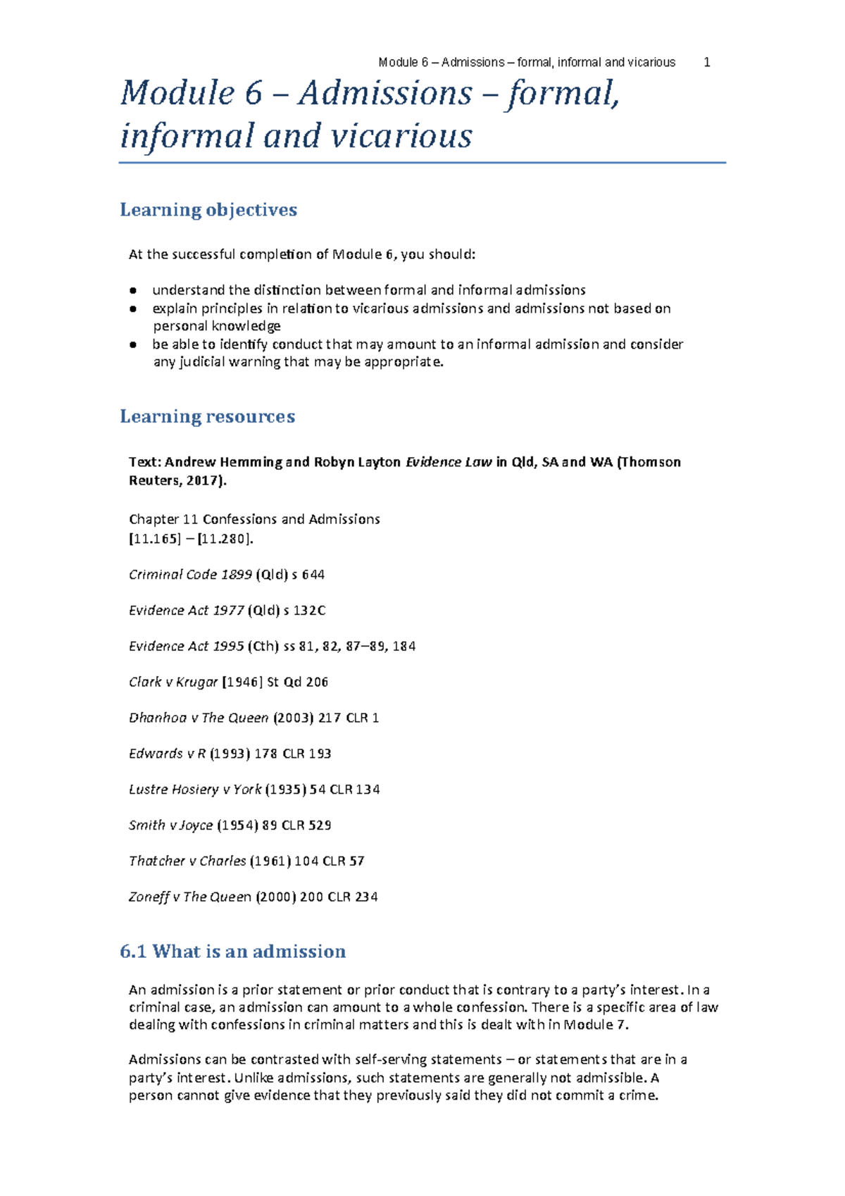 Module 6 - Admissions formal, informal and vicarious - Module 6 ...