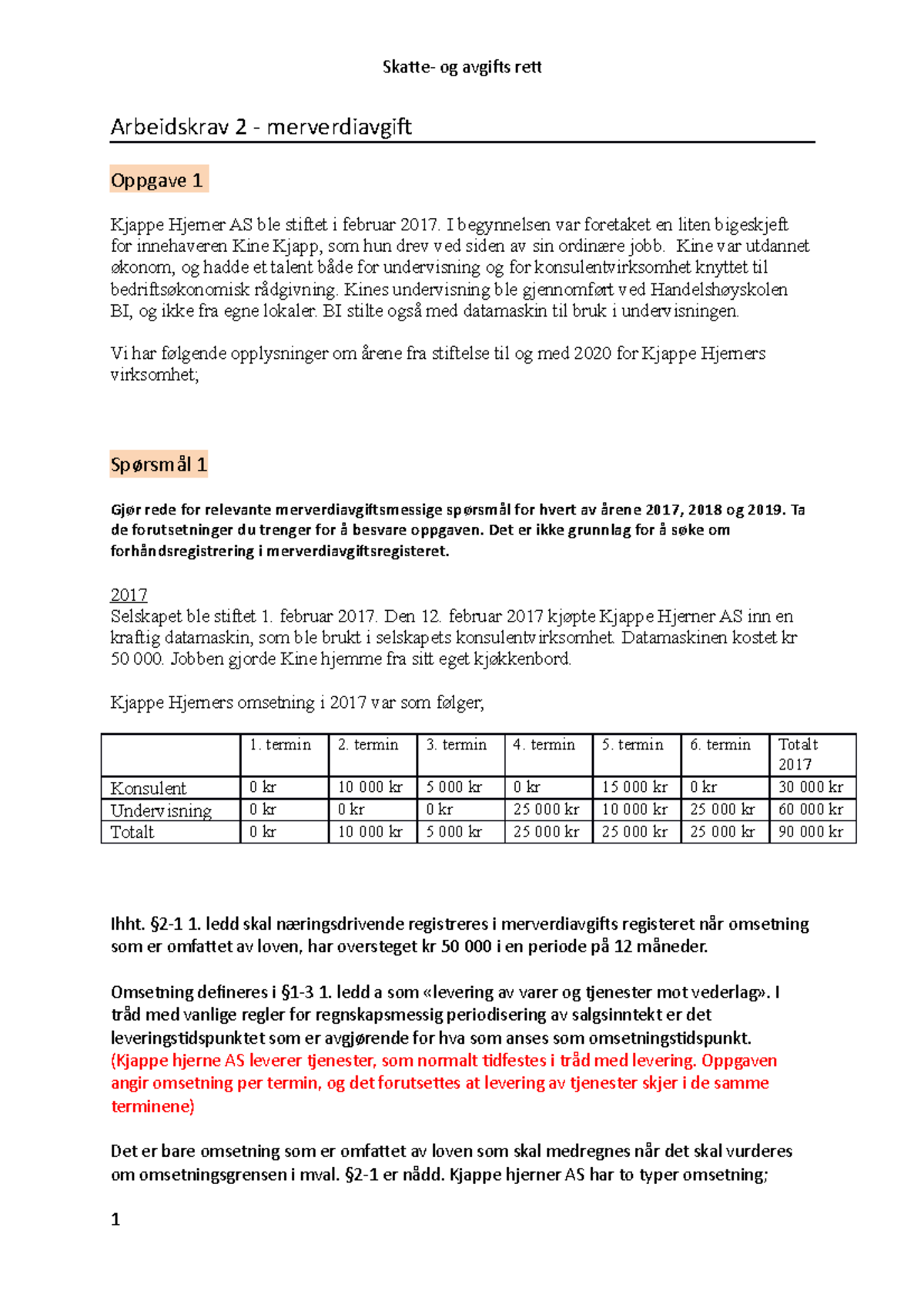 Arbeidskrav 2 - Merverdiavgift - Arbeidskrav 2 - Merverdiavgift Oppgave ...