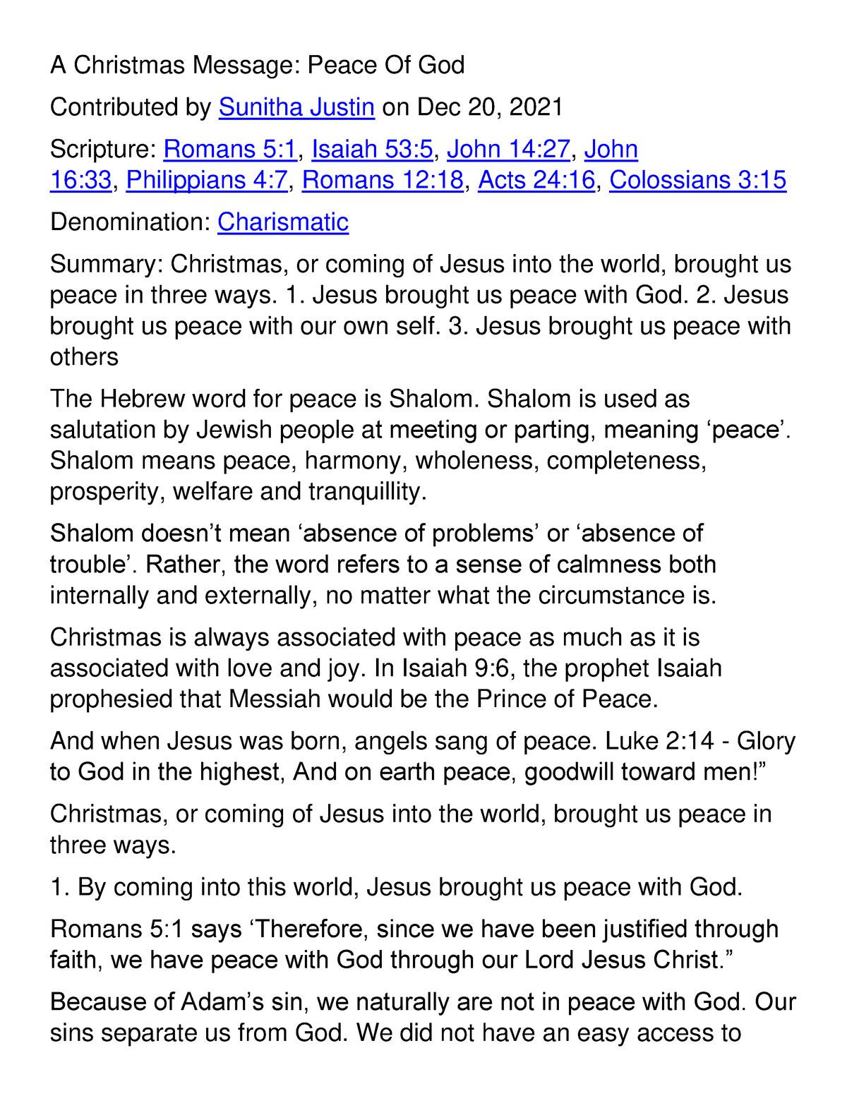 A Christmas Message - 1. Jesus Brought Us Peace With God. 2. Jesus ...