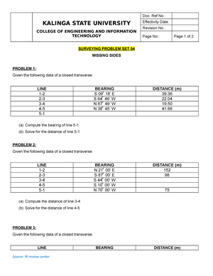 Fundamentals Of Surveying Problem Set 02 - CE REVIEW SET SURVEYING ...