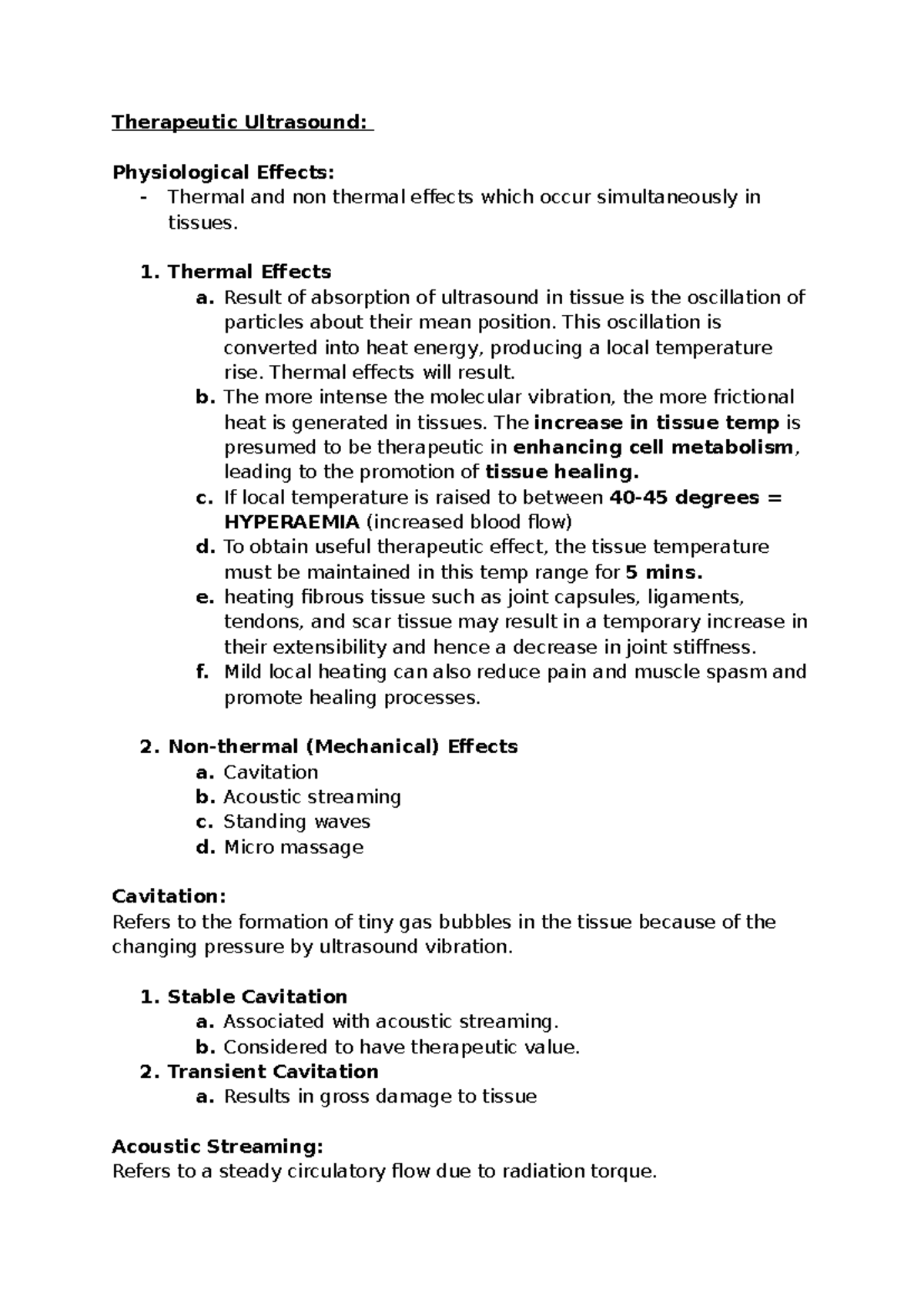 Week 7 Therapeutic Ultrasound - Therapeutic Ultrasound: Physiological ...