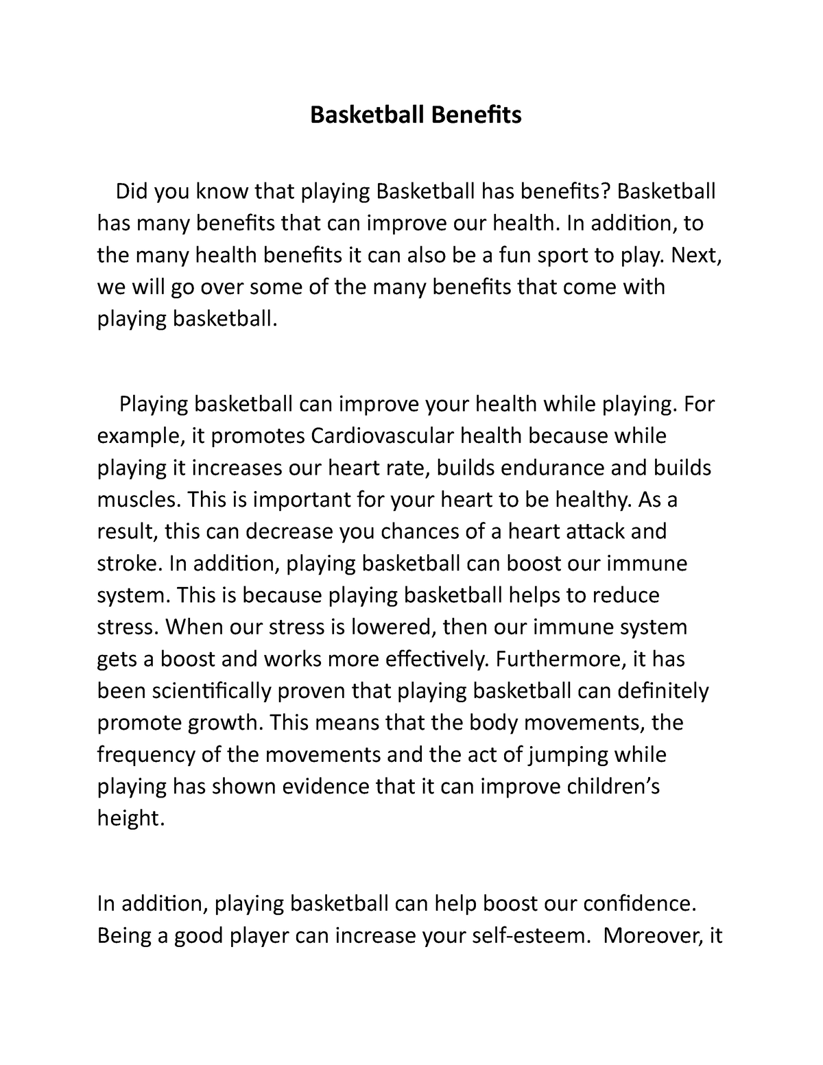 basketball benefits essay