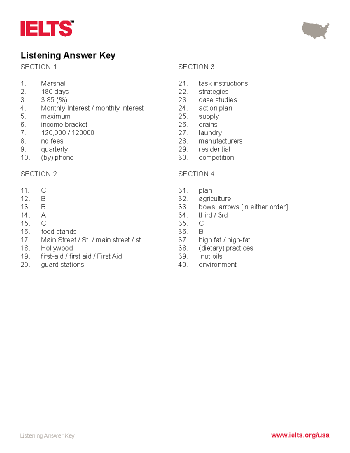 Ielts usa practice listening test answer key - Listening Answer Key ...