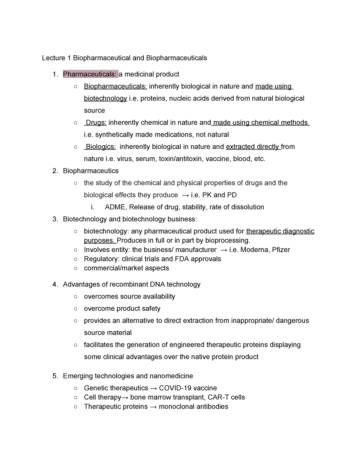 Biopharmaceuticals Study Guide - Lecture 1 Biopharmaceutical and ...