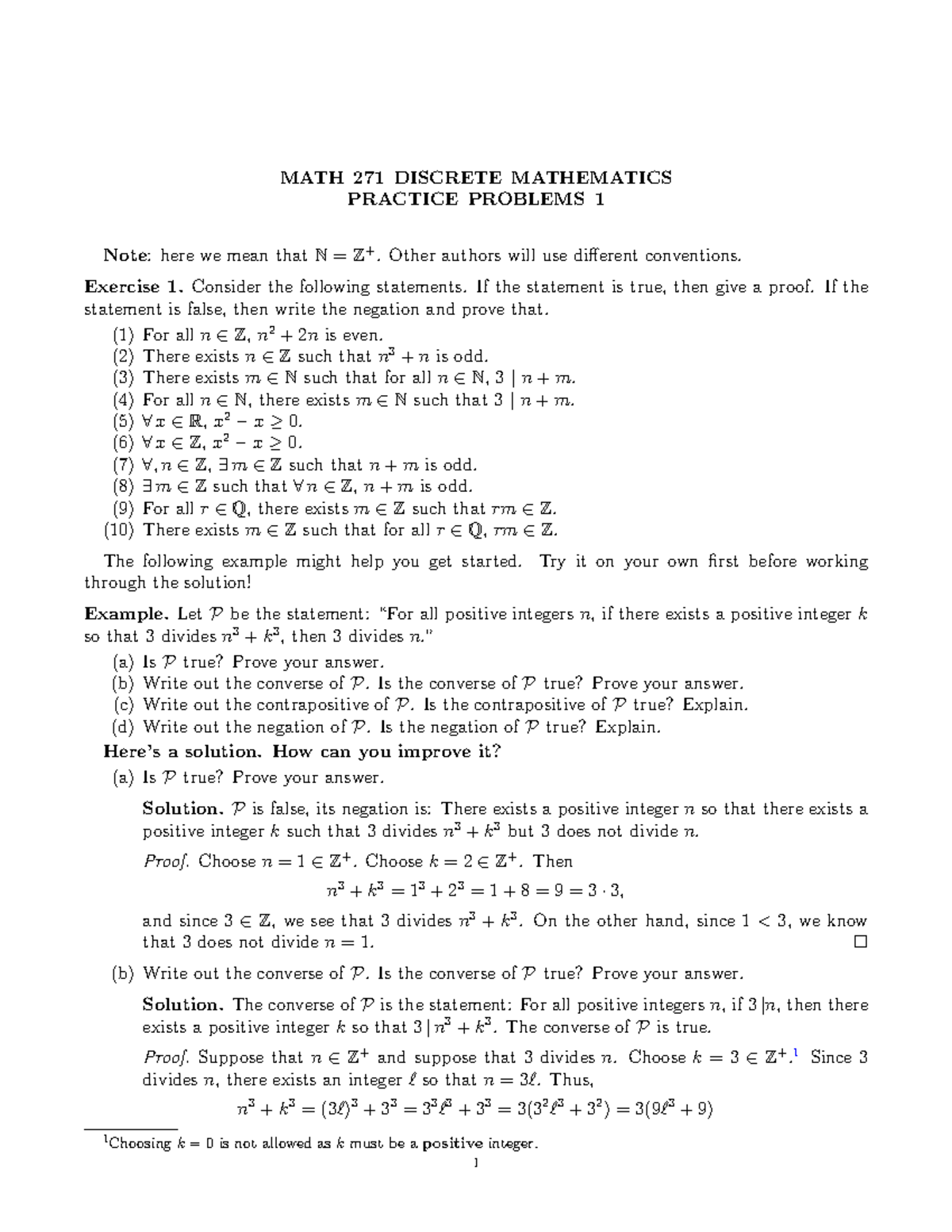 271 practice 1 w23 - notes - MATH 271 DISCRETE MATHEMATICS PRACTICE ...