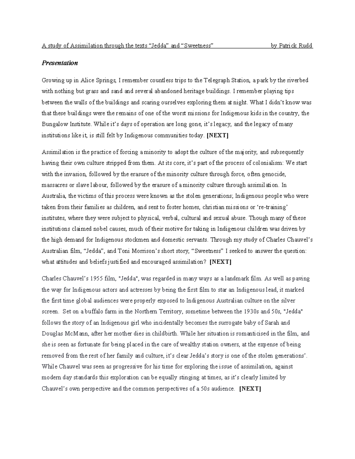 2nd Draft Jedda Ex English A study of Assimilation through the