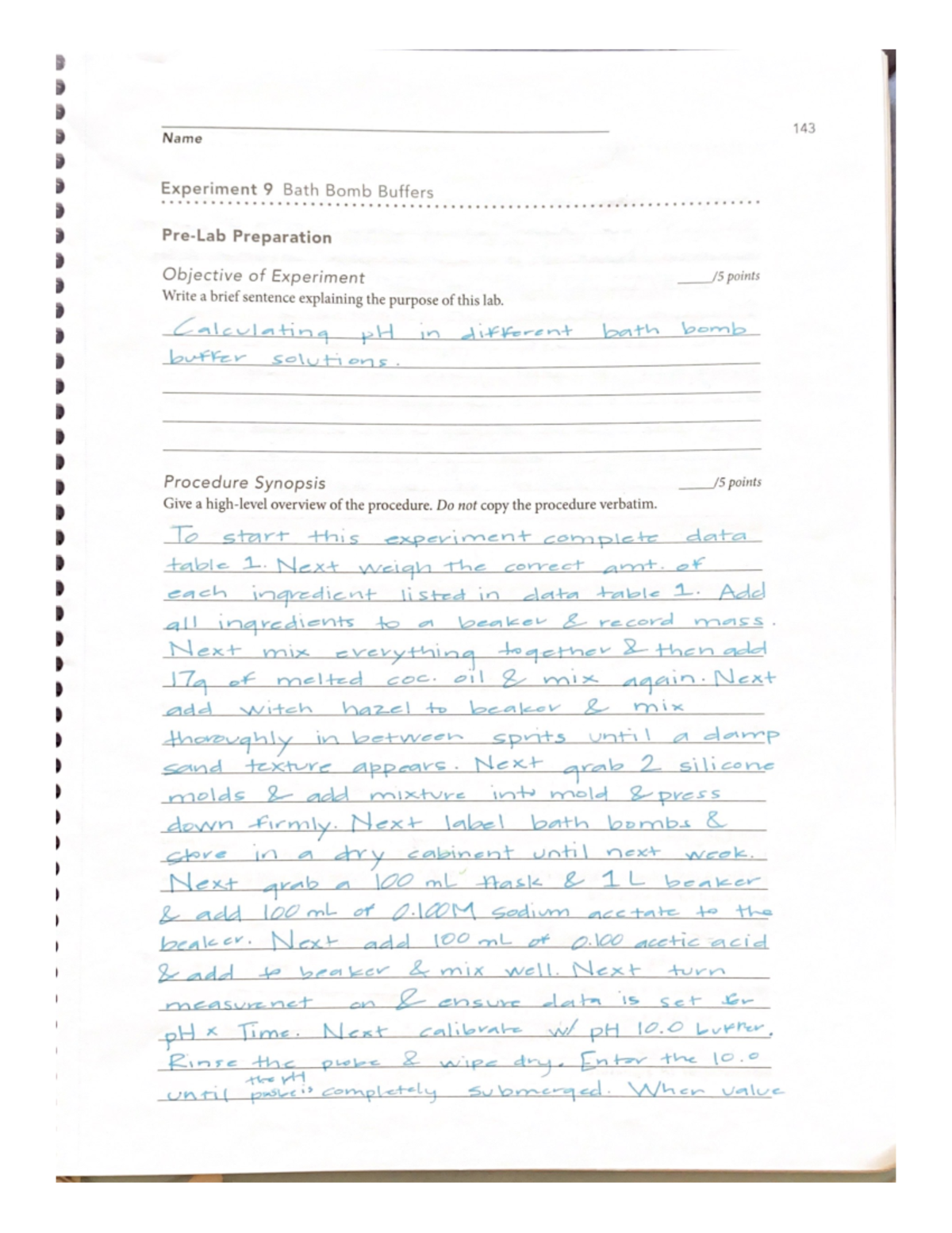 Experiment 9 Bath Bomb Buffers CHM 2046L Studocu