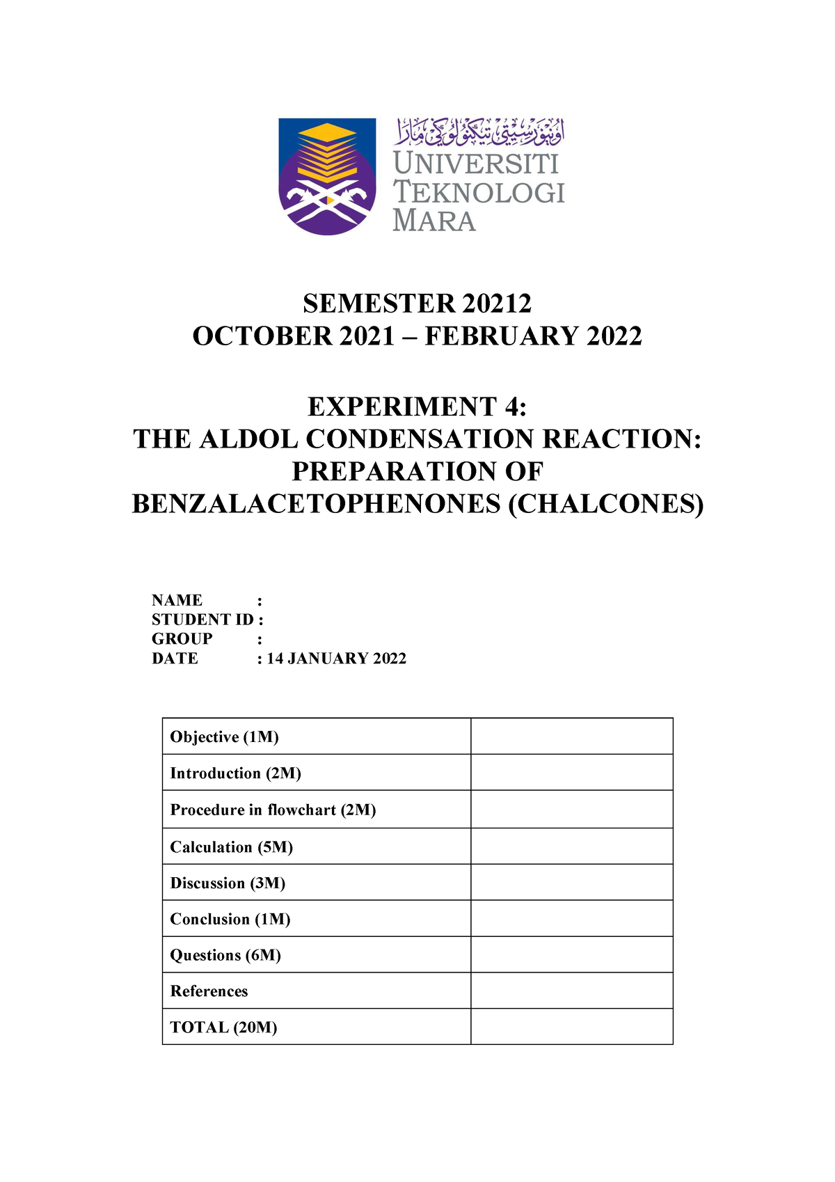 lab report the condensation reaction assignment