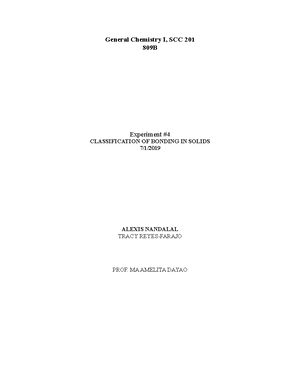 Chem 201 Experiment 2 Lab Report - General Chemistry I, SCC 201 Section ...