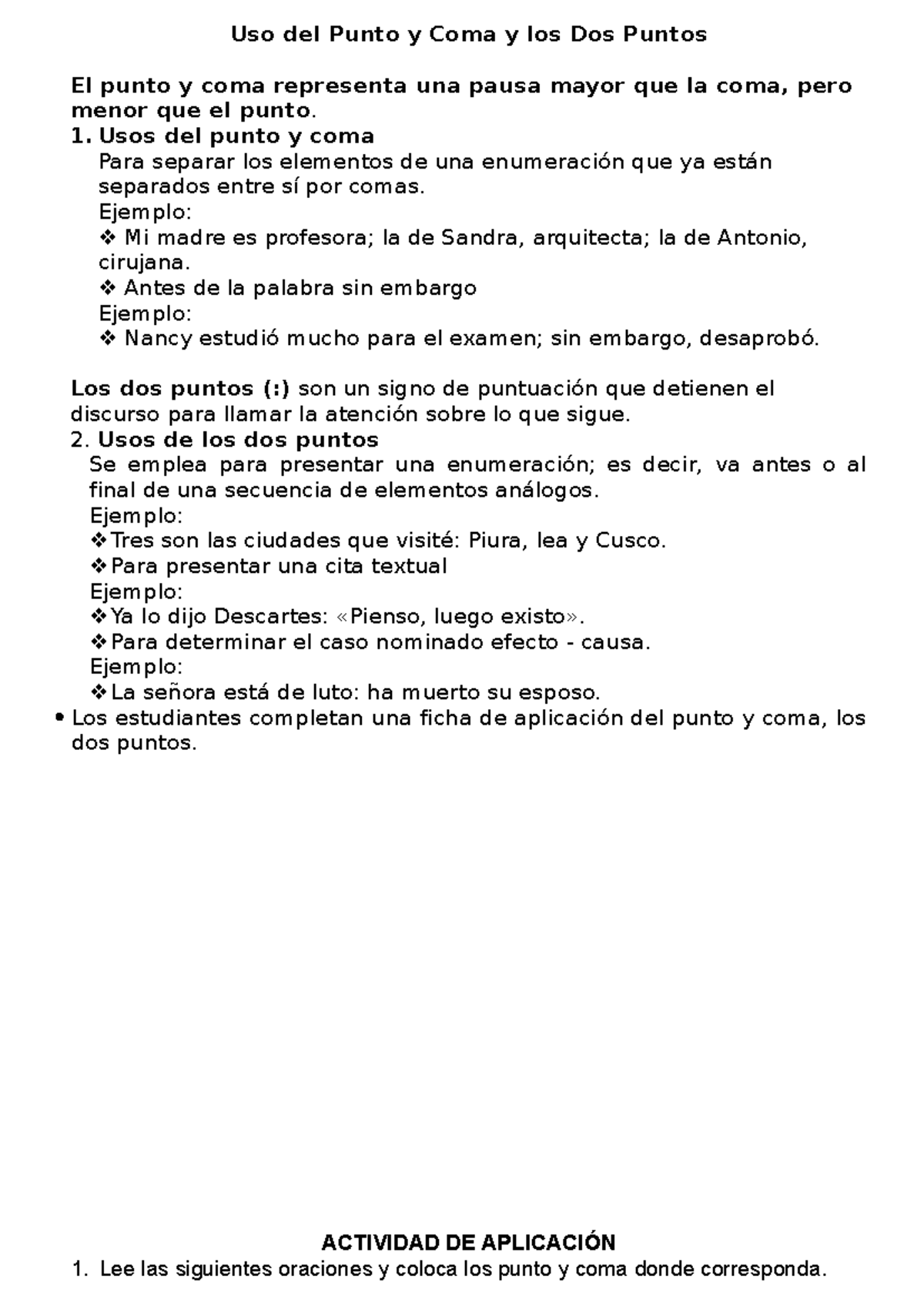 Uso del Punto y Coma y los Dos Puntos - Usos del punto y coma Para ...