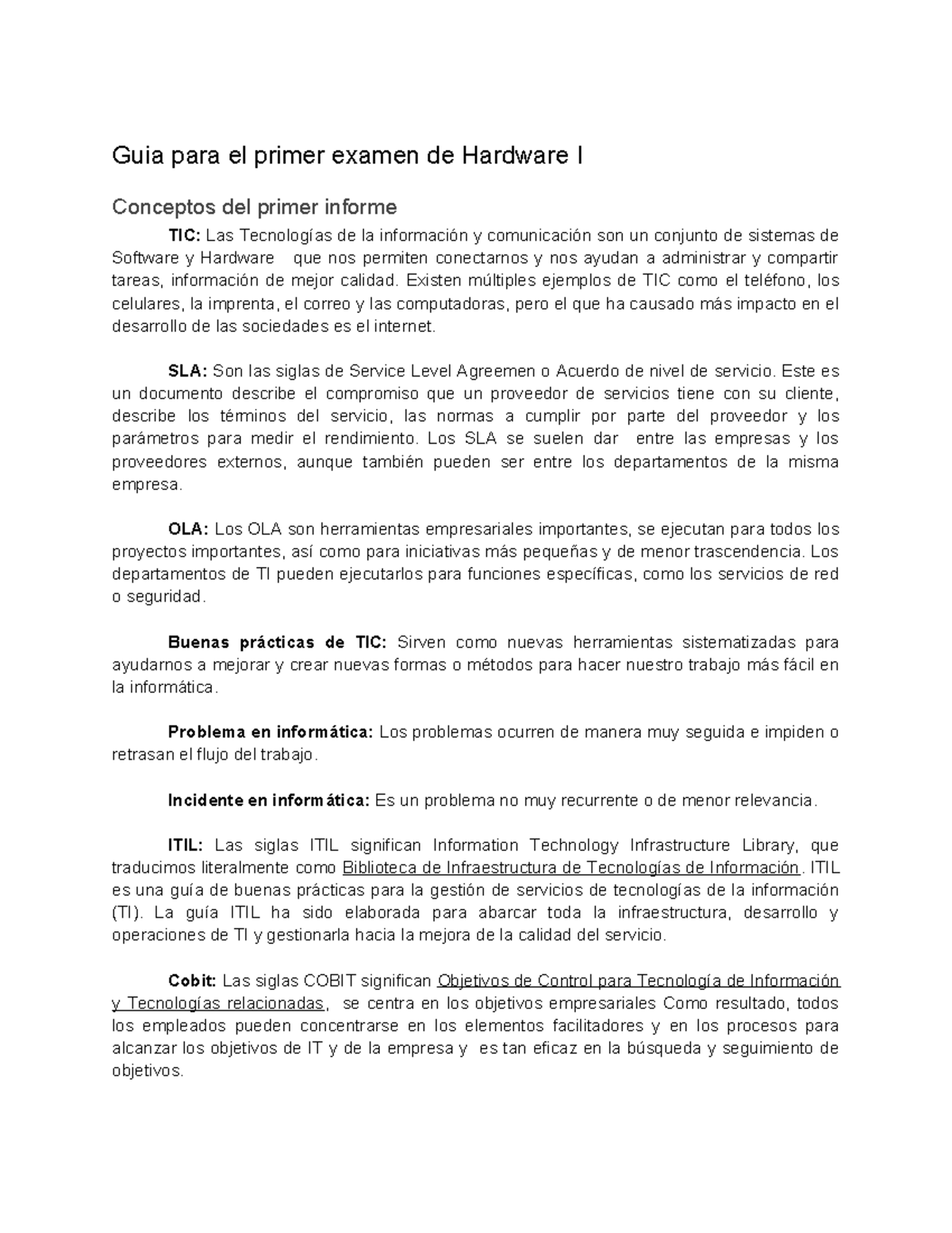 Guia para el primer examen de Hardware I - Guia para el primer examen ...