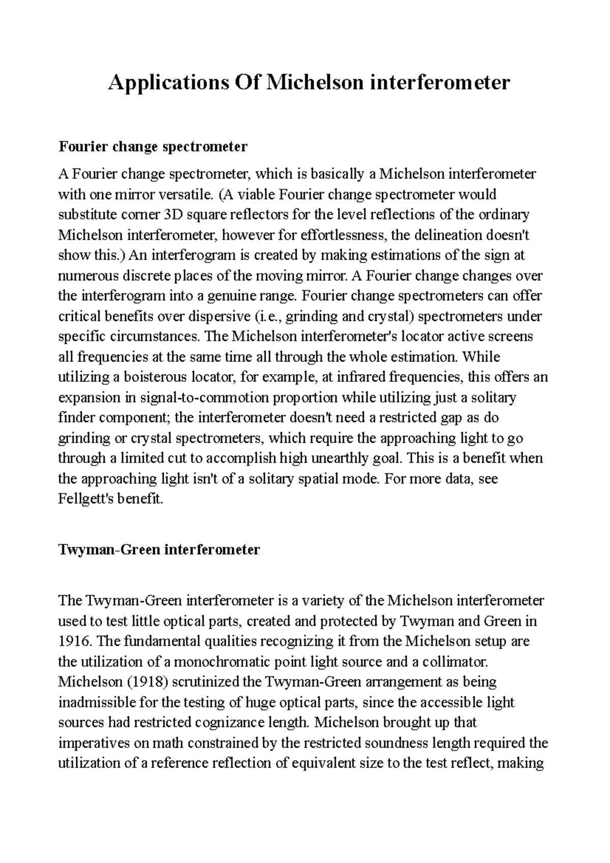 Applications of Michelson interferometer - Applications Of Michelson ...