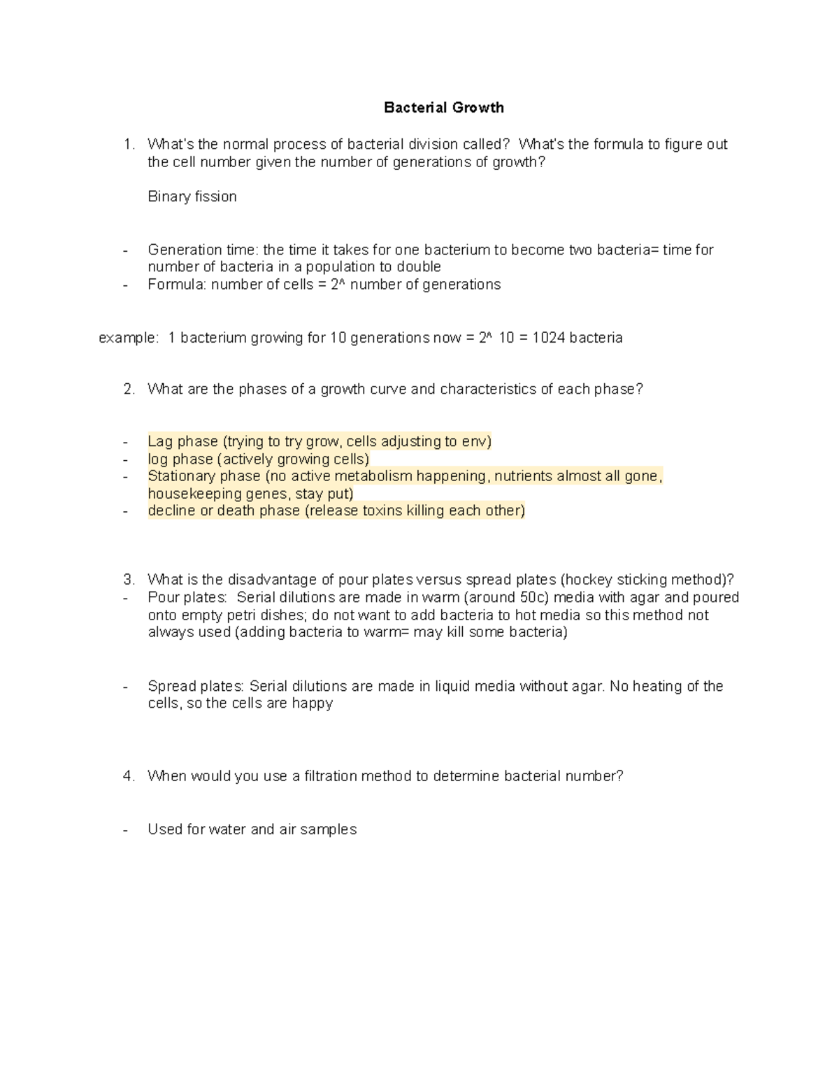 Chapter 7 Bacterial Growth Review Questions Bacterial Growth What’s