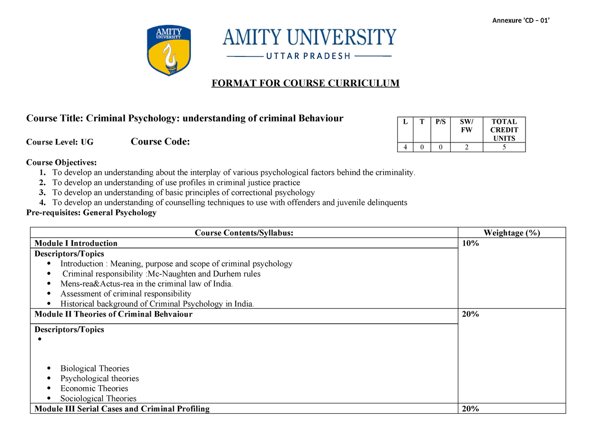 Criminal psychology - To develop an understanding about the interplay ...