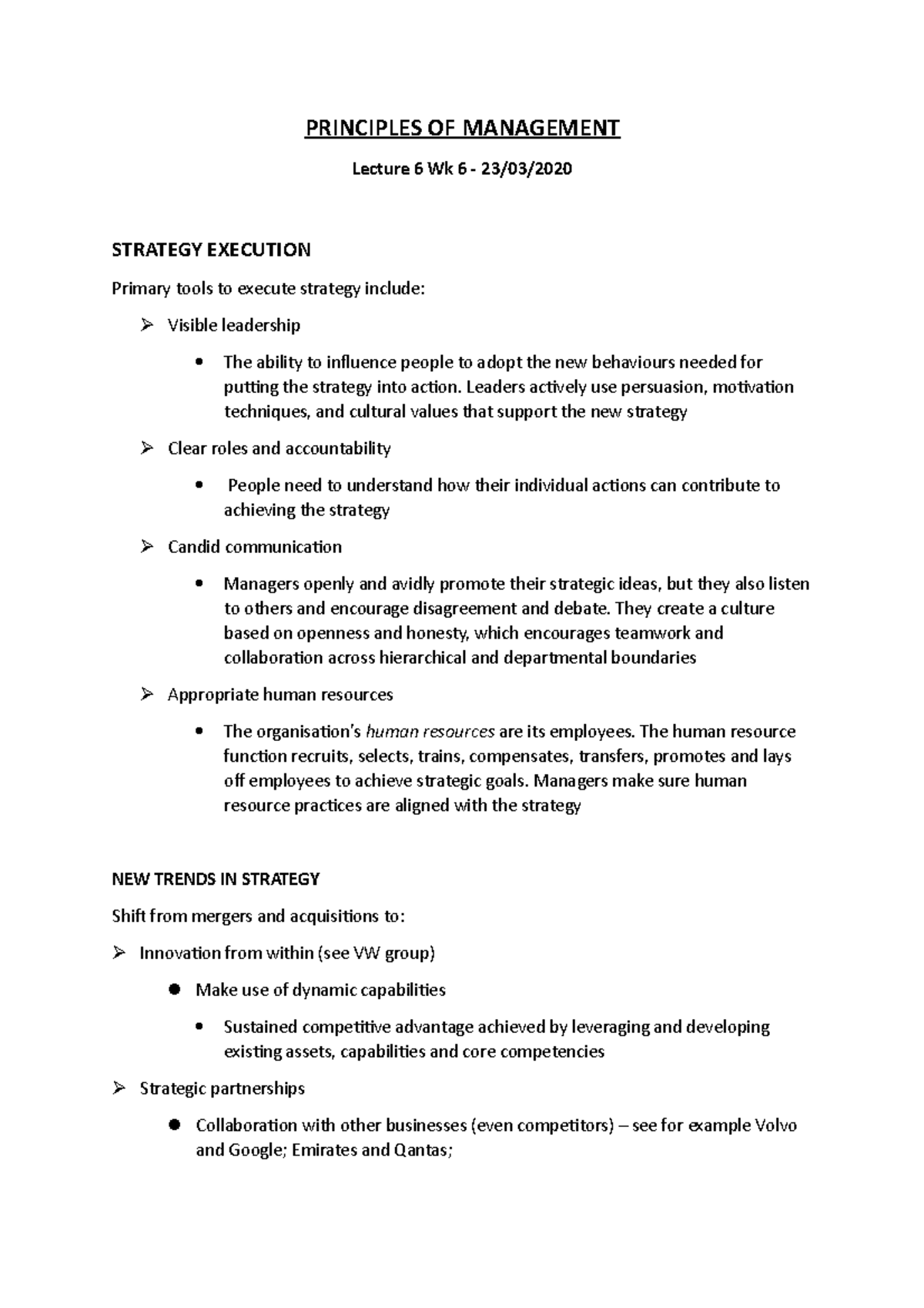 POM Notes Lecture 6 PRINCIPLES OF MANAGEMENT Lecture 6 Wk 6 23/03