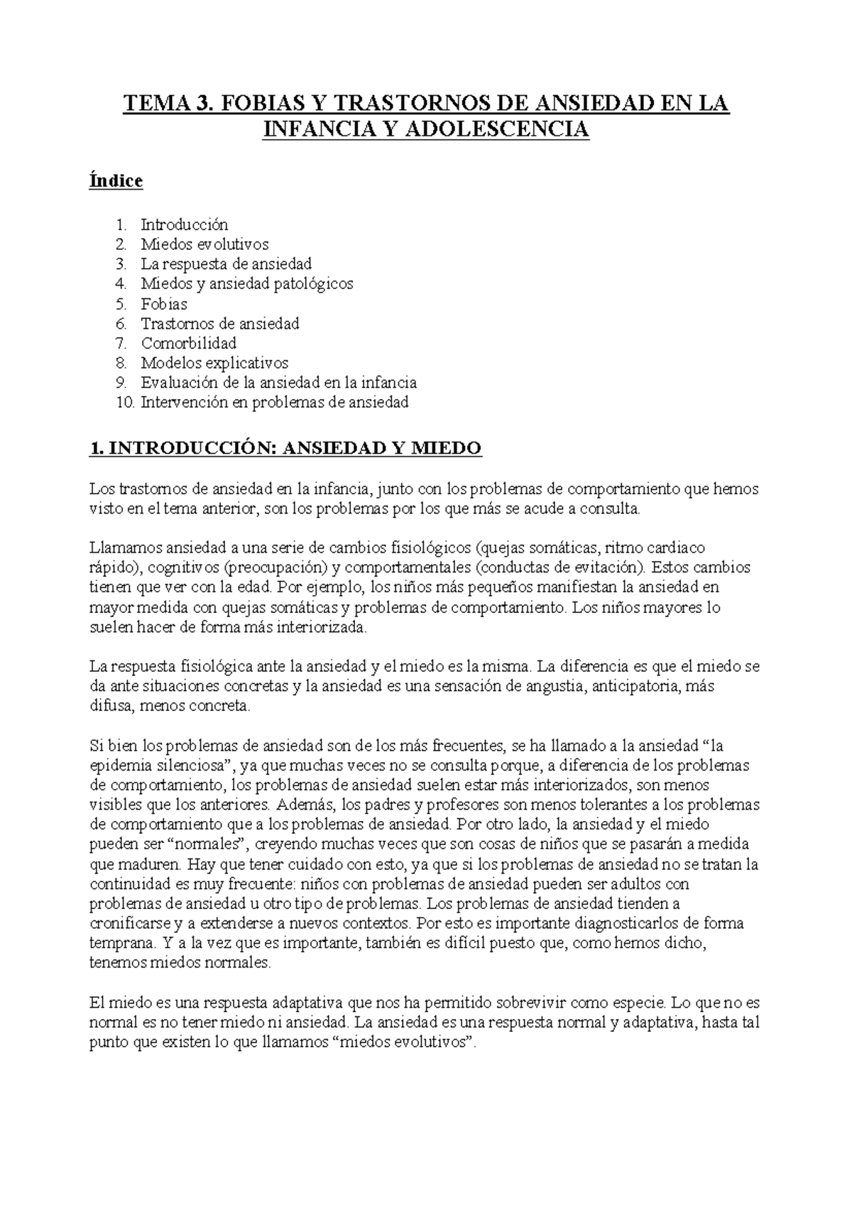 Tema 3 Infantil - TEMA 3. FOBIAS Y TRASTORNOS DE ANSIEDAD EN LA ...
