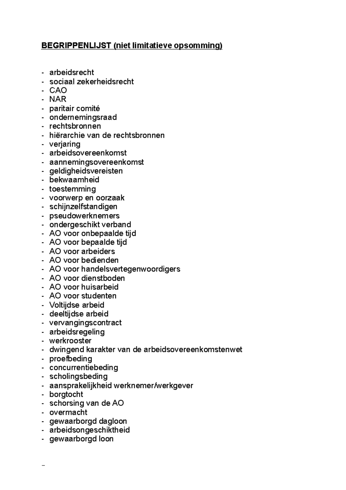 Begrippenlijst - Samenvatting - BEGRIPPENLIJST (niet Limitatieve ...