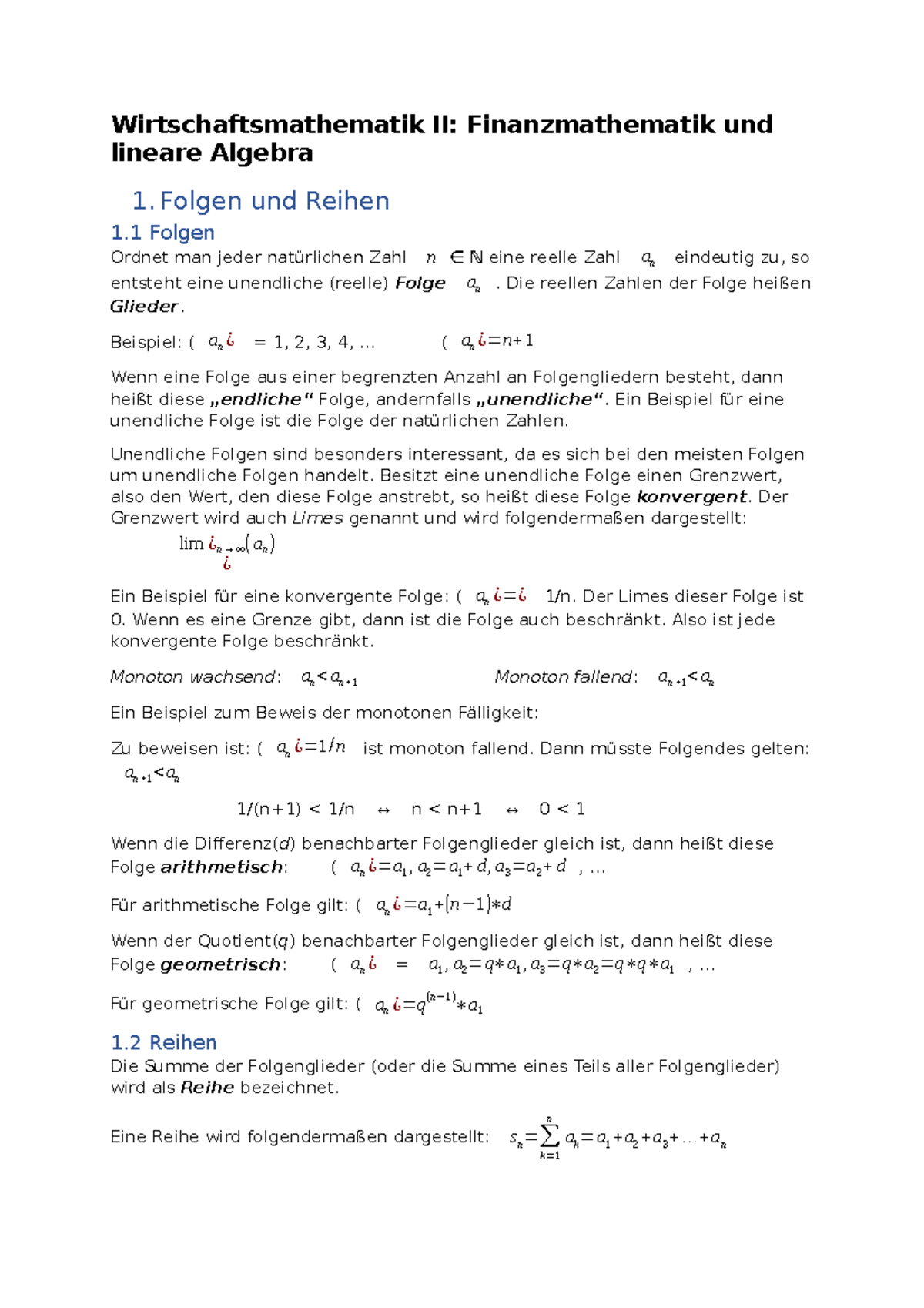 Wirtschaftsmathe 2 - Vorlesungsnotizen 1-13 - Wirtschaftsmathematik II ...