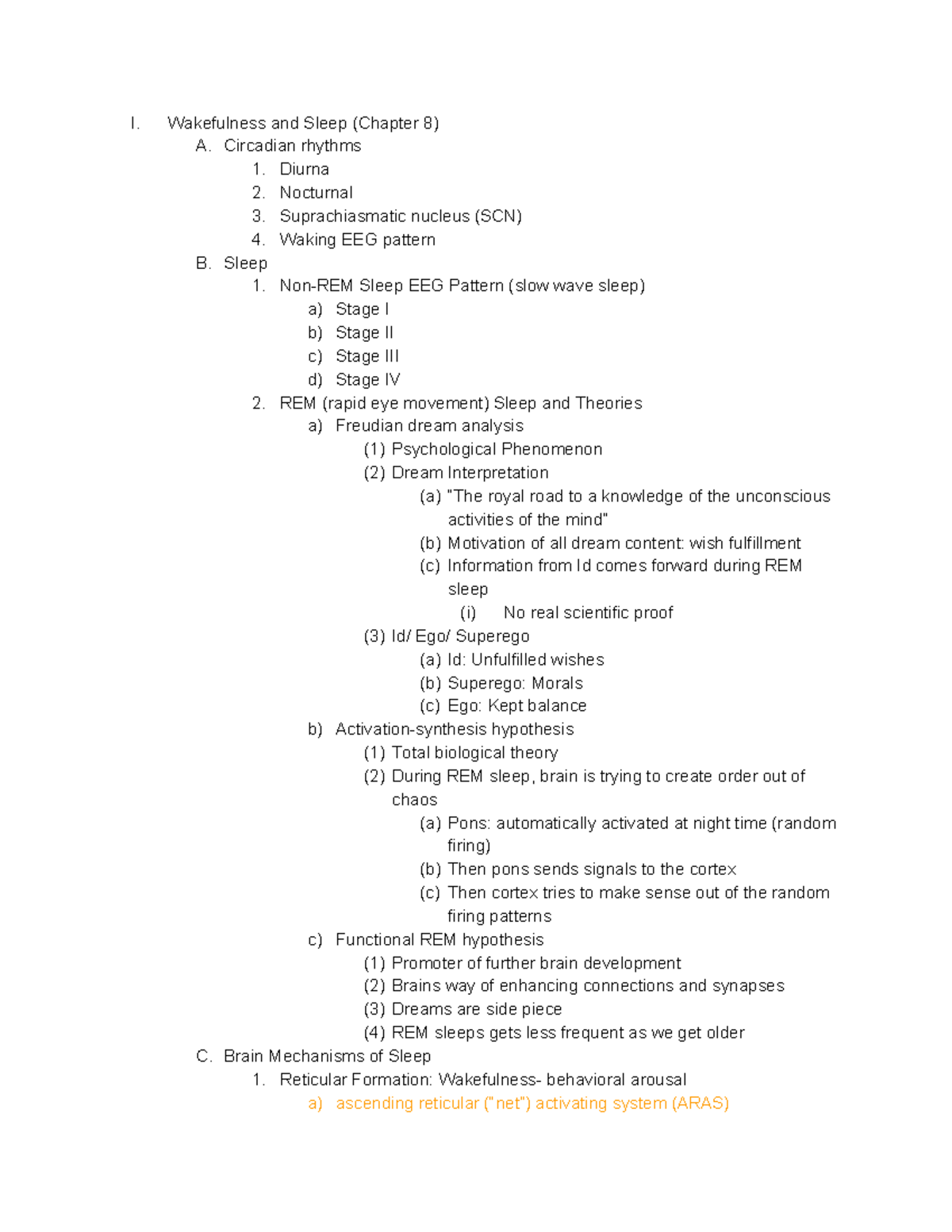 Chapter 8 - Lecture notes of Dr. Foy - I. Wakefulness and Sleep ...