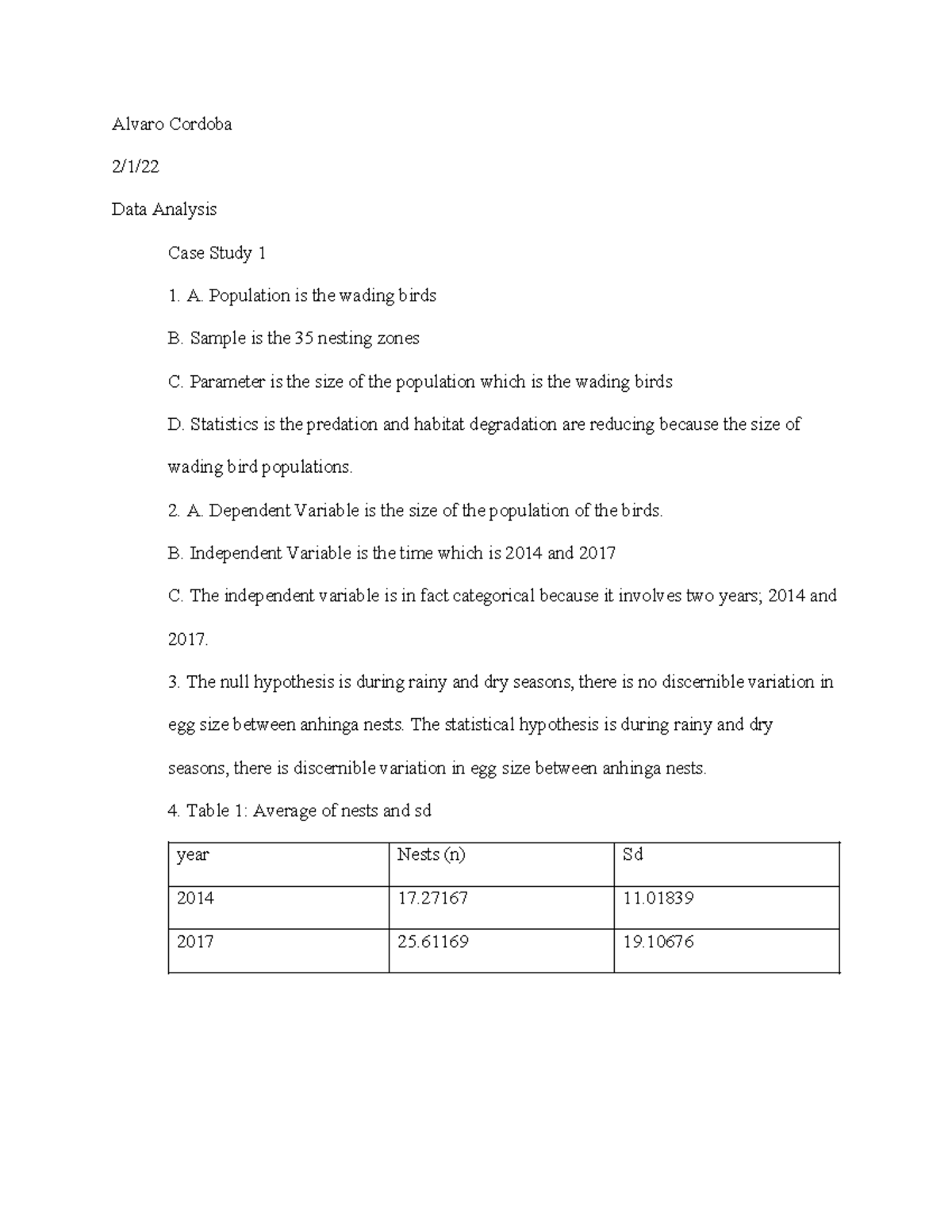 Assignment 2 Lab Ecology - Alvaro Cordoba 2/1/ Data Analysis Case Study ...