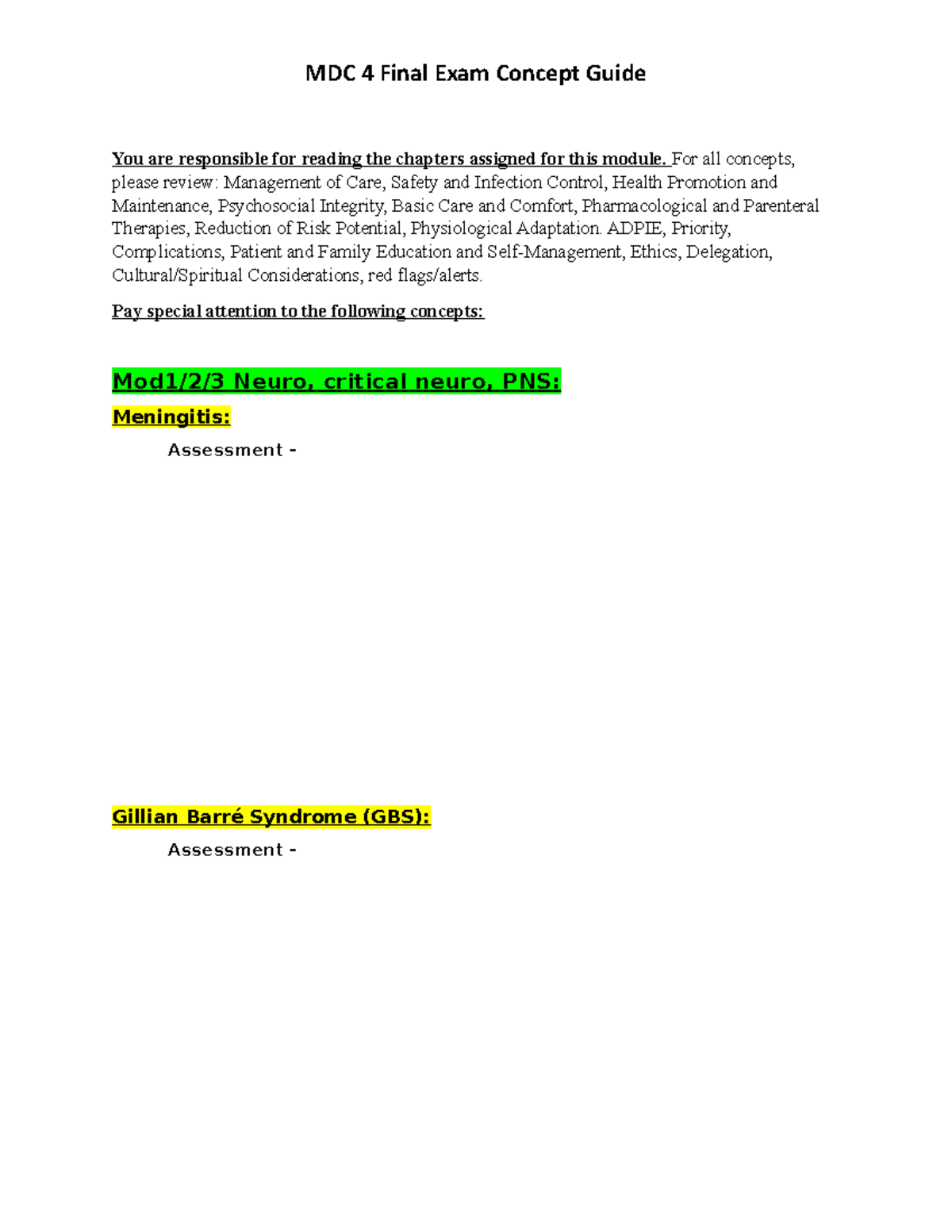 Concept Guide MDC 4 Final Exam You are responsible for reading the