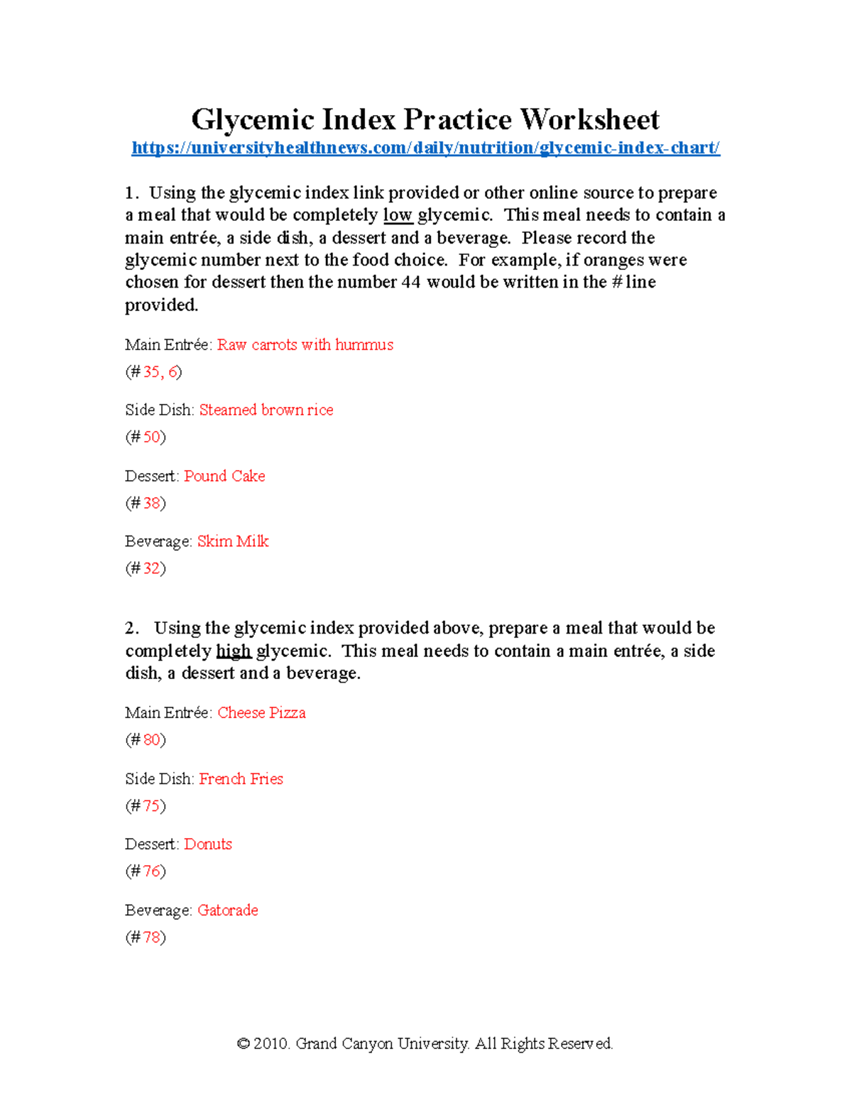 Glycemic Index Practice Worksheet Glycemic Index Practice Worksheet