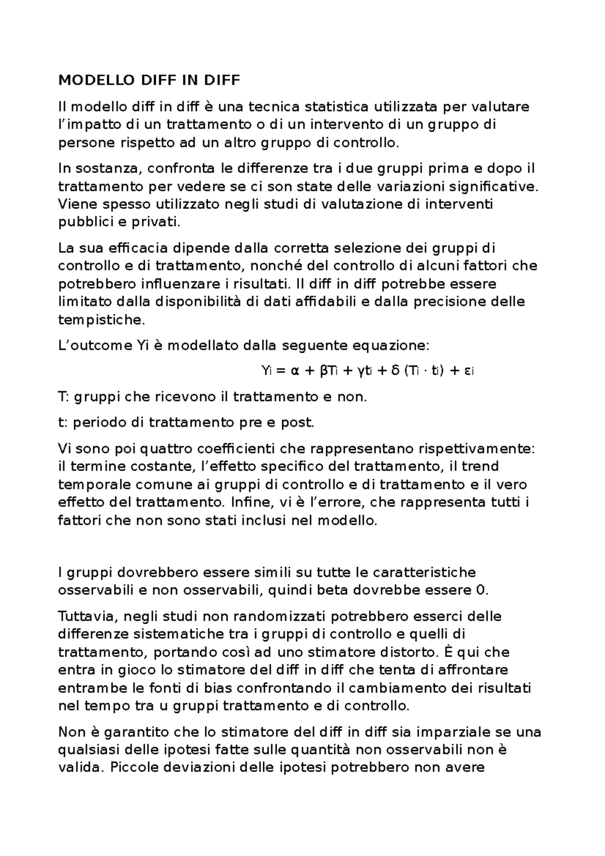 Esaurita io - modelli statistici - MODELLO DIFF IN DIFF Il modello diff ...