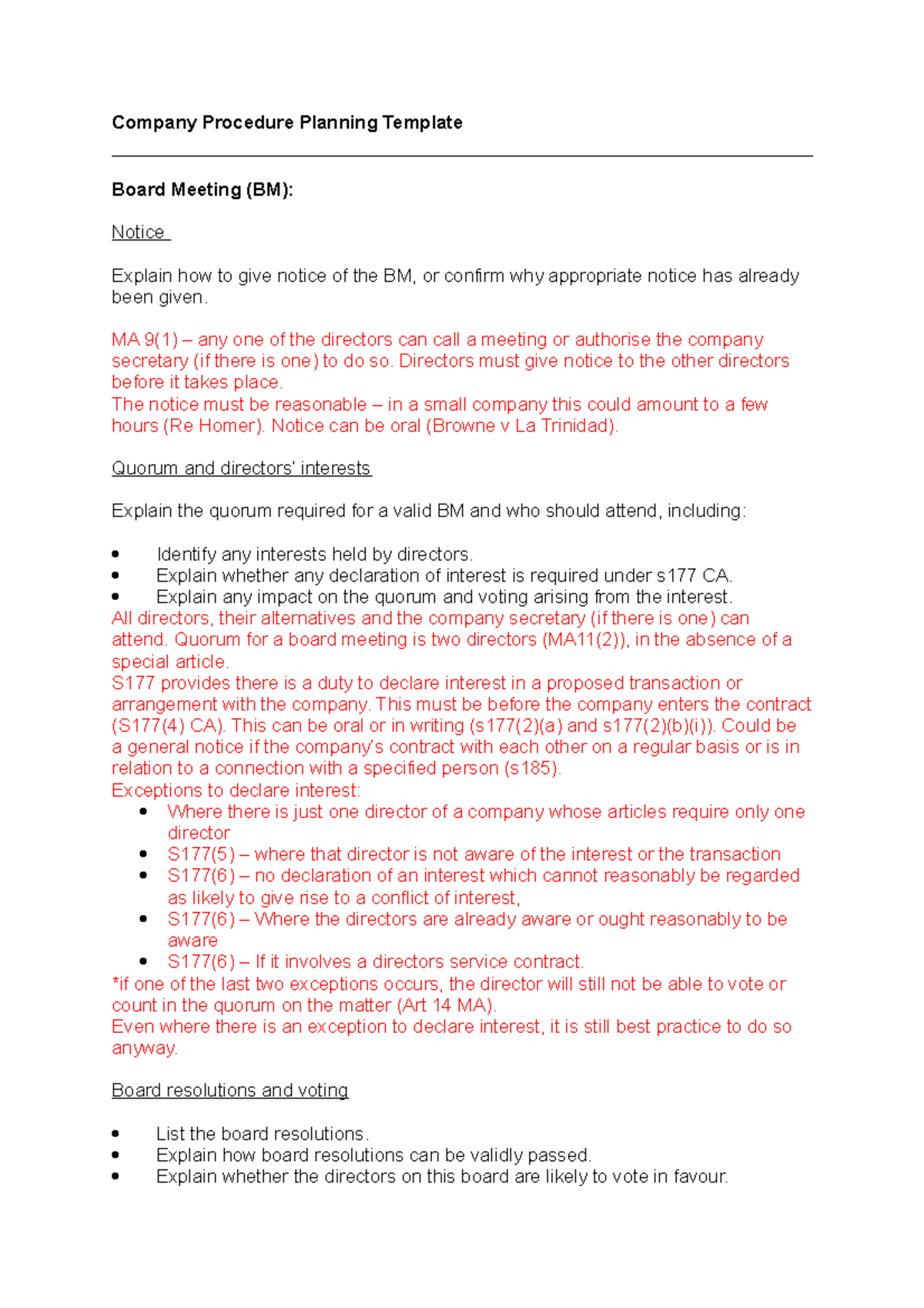 Company Planning Template Company Procedure Planning Template Board Meeting (BM) Notice