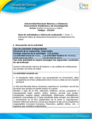 Tarea 5 Final - Gestión Financiera En Salud - Tarea 5. Analiza El ...