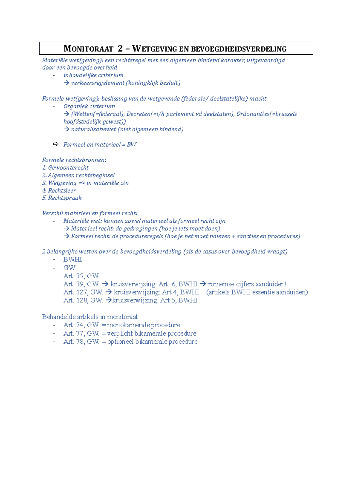 Monitoraat 2 - IRW - MONITORAAT 2 – WETGEVING EN BEVOEGDHEIDSVERDELING ...