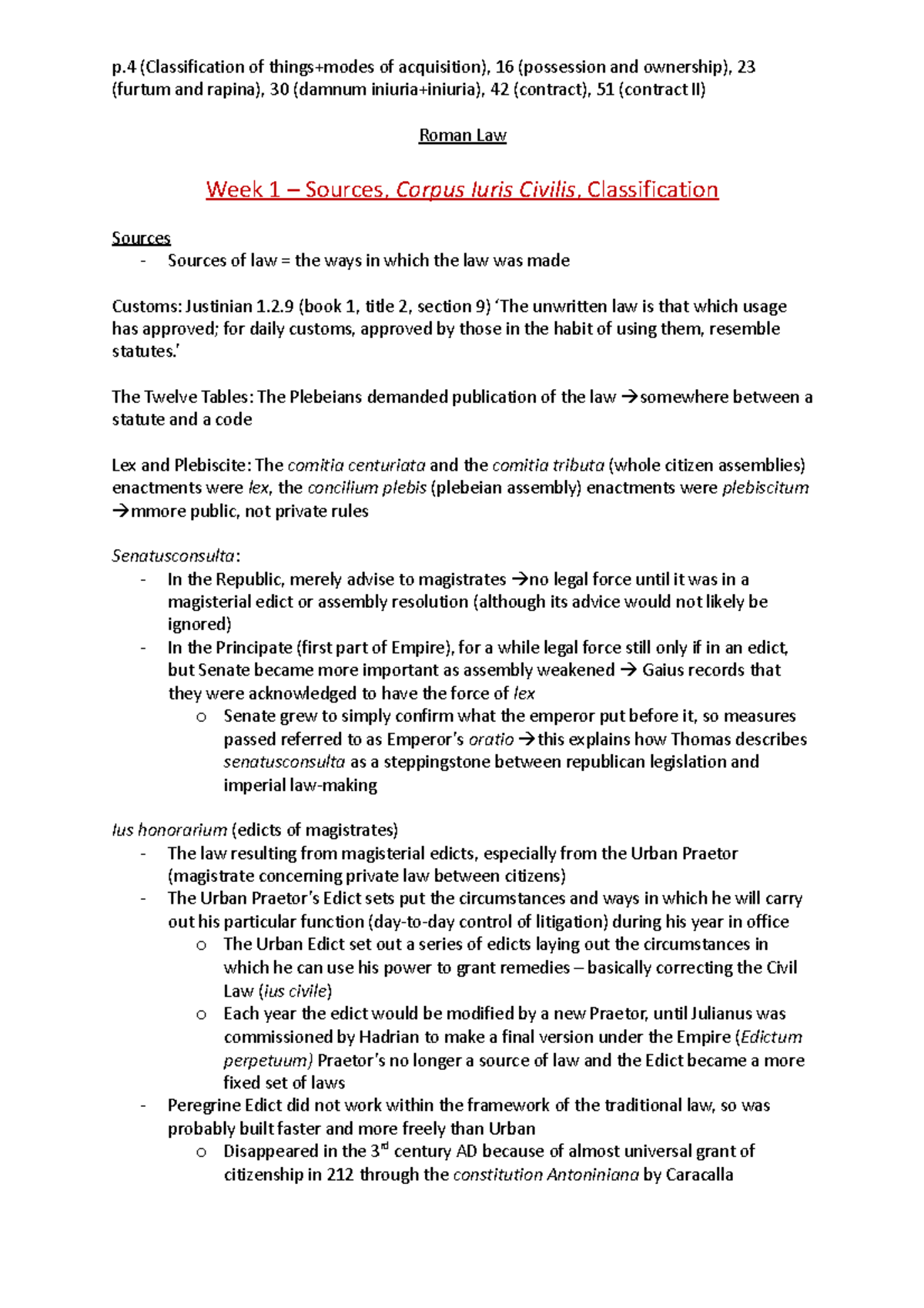 Roman Law full term revision notes - (furtum and rapina), 30 (damnum ...