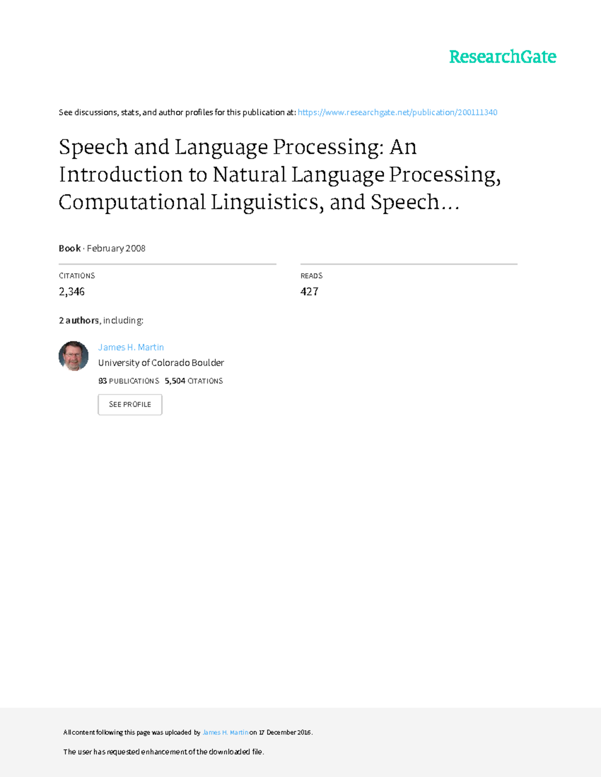 Speech and Language Processing An Introd - See discussions, stats, and ...