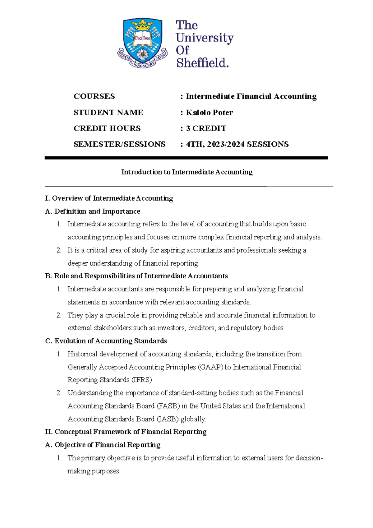 Introduction to Intermediate Accounting COURSES Intermediate