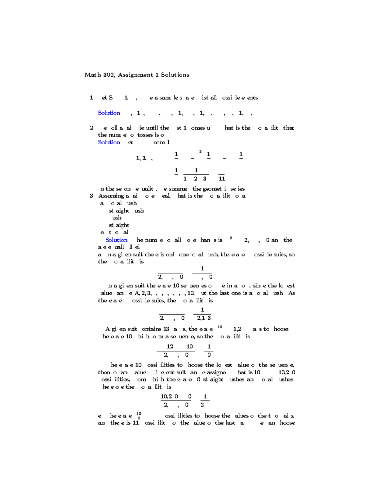 Math 302: Probability And Combinatorics Solutions - Studocu