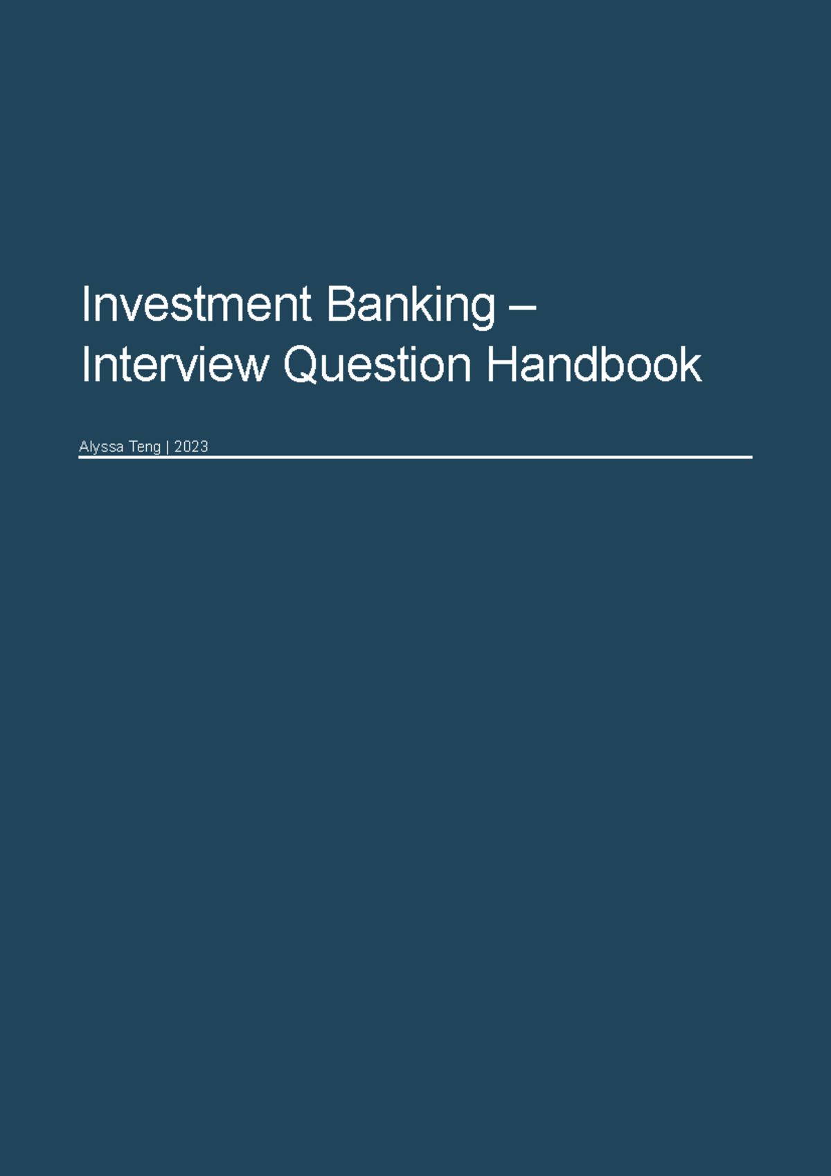 Investment Banking Interview Question Handbook - FINA3324 - UWA - Studocu