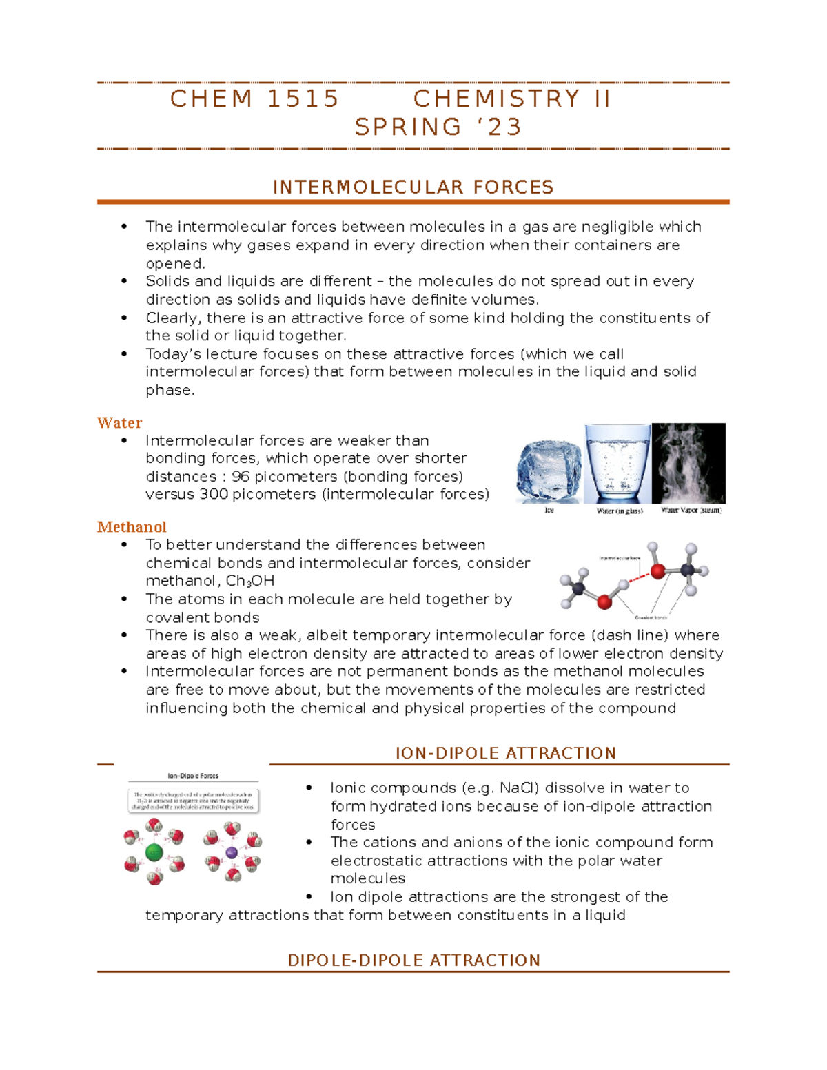 Intermolecular Forces - Lecture 1 - S P R I N G ‘ 2 3 INTERMOLECULAR ...