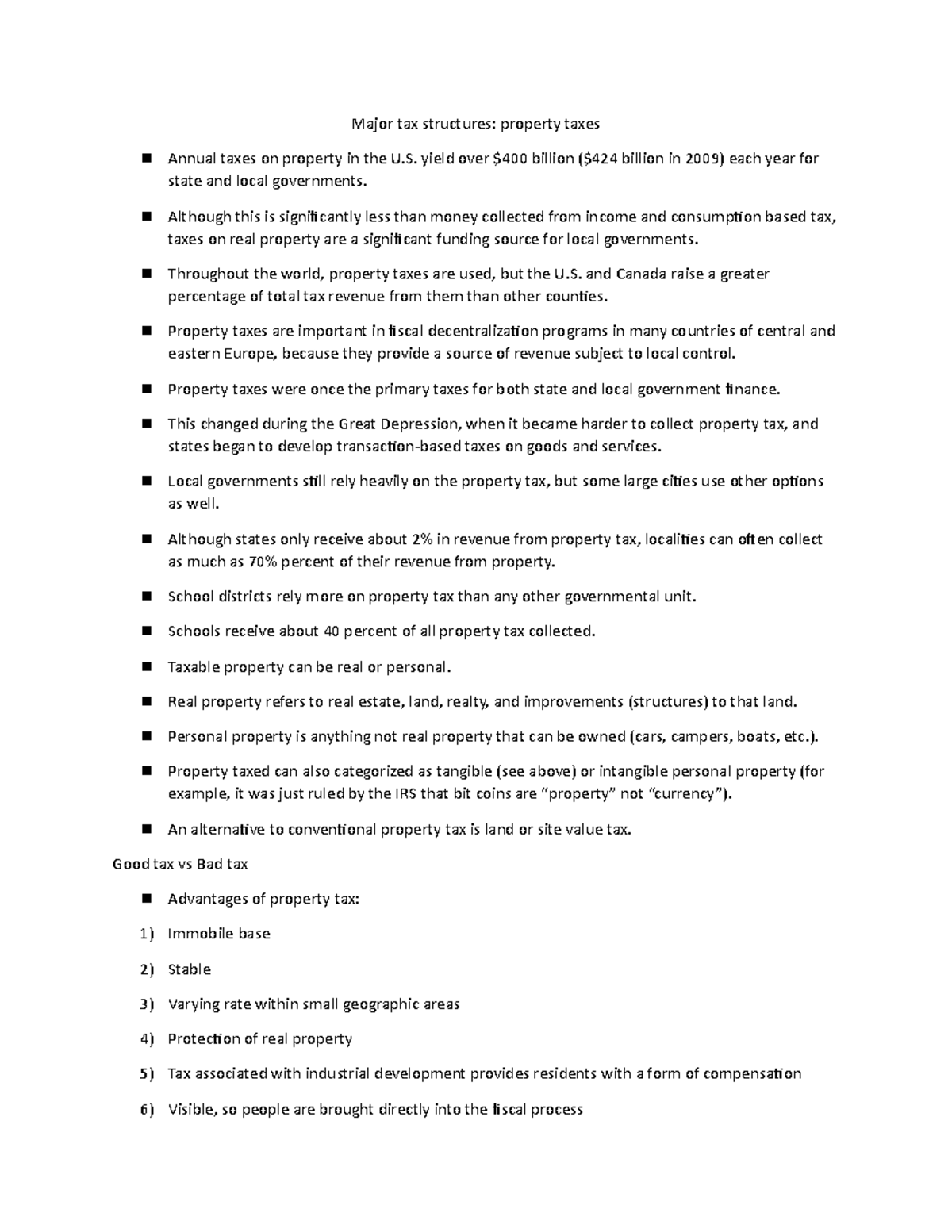 PPA 503 2 Teacher Dr. Mark Davis notes on property taxes