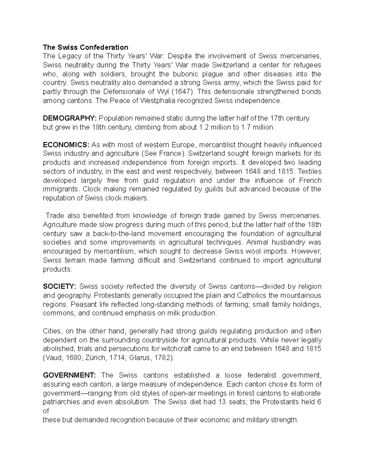 TheSwissConfederation The Swiss Confederation The Legacy of the