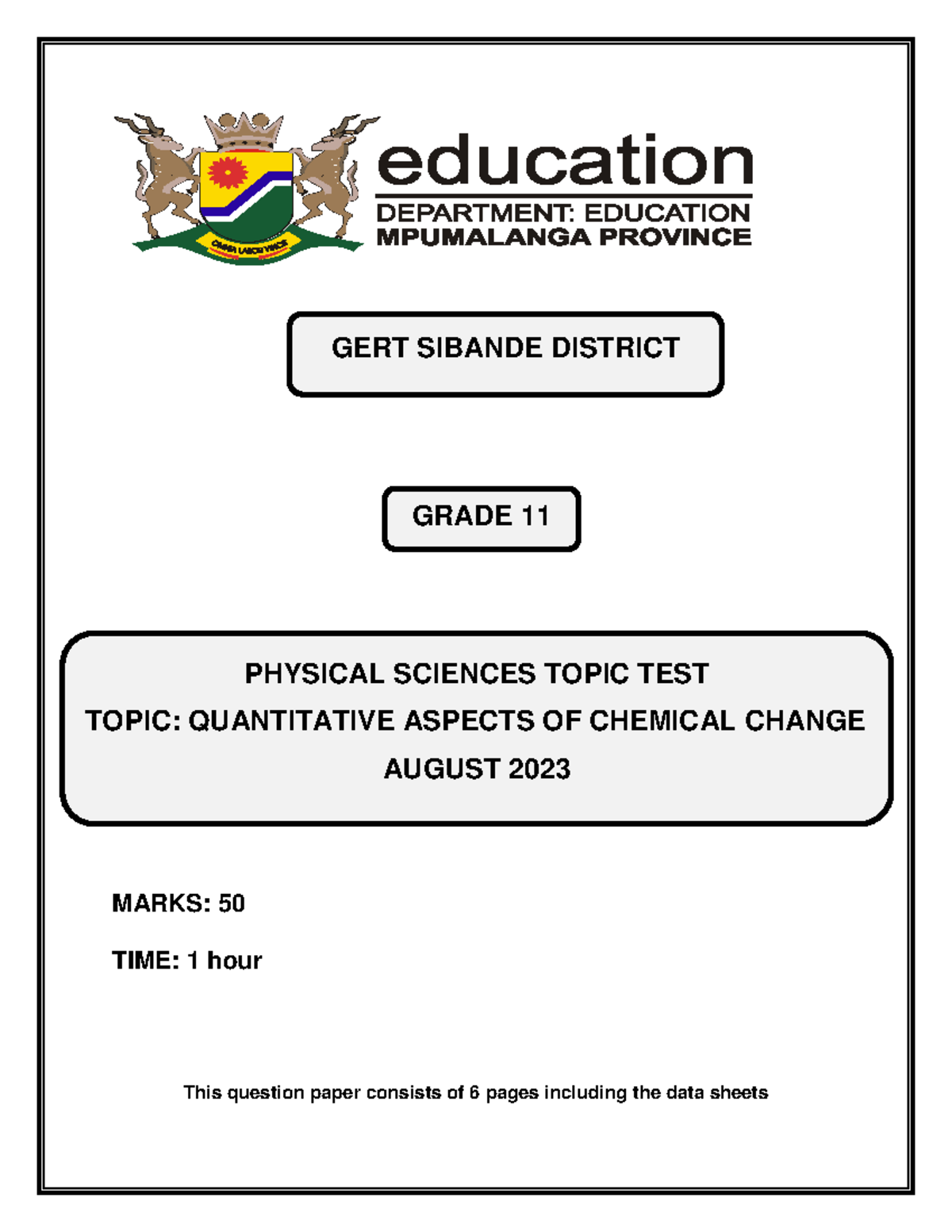 Topic TEST QP G11 ( Quantitative Aspects OF Chemical Change 2023) (F) 1