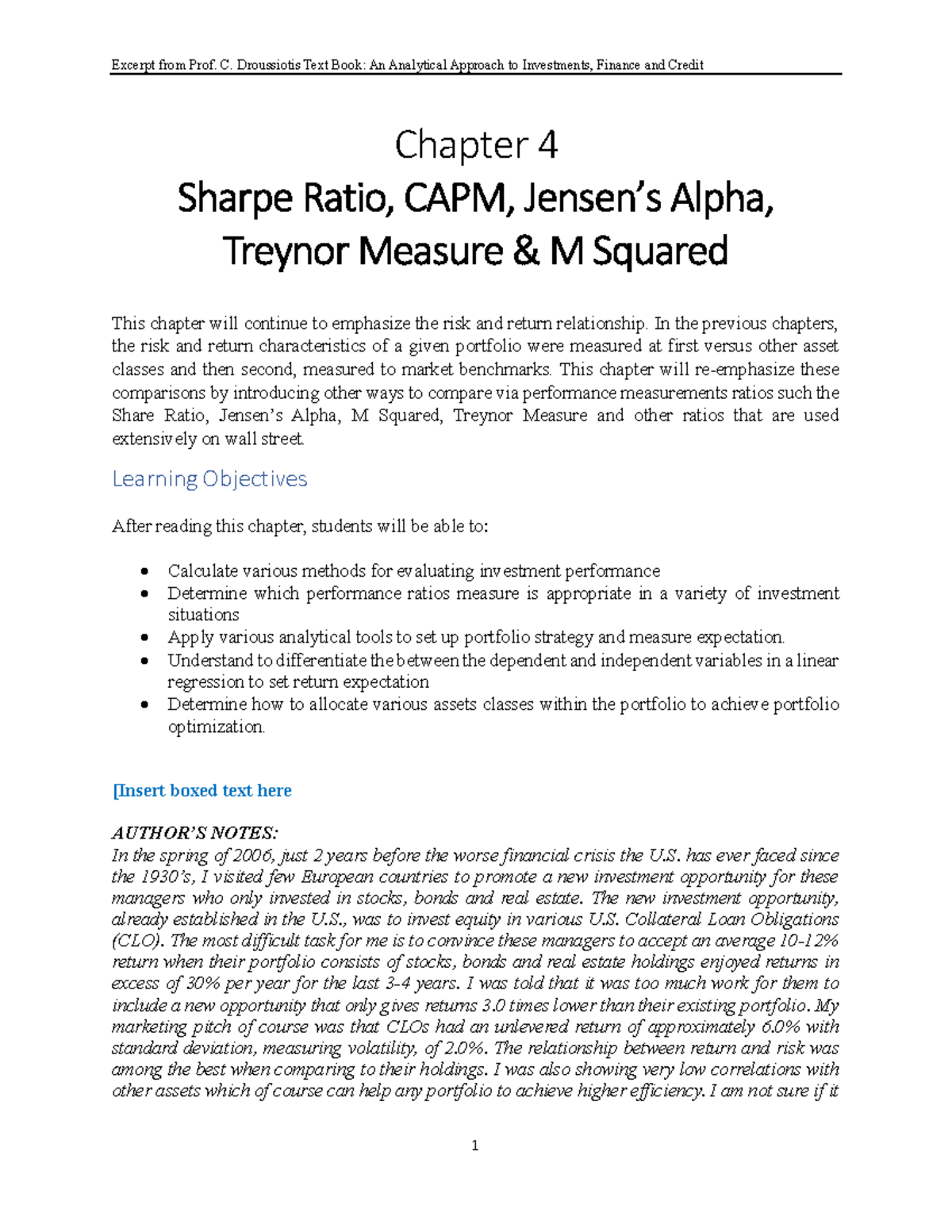 CAPM 3 - Chapter 4 Sharpe Ratio, CAPM, Jensen’s Alpha, Treynor Measure ...