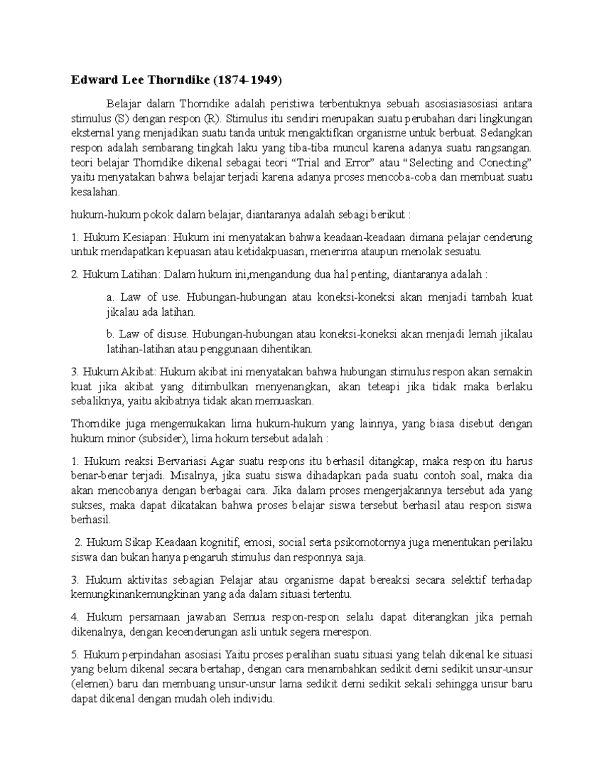 Kumpulan Resume Tokoh Teori Behaviorisme Edward Lee Thorndike (1874