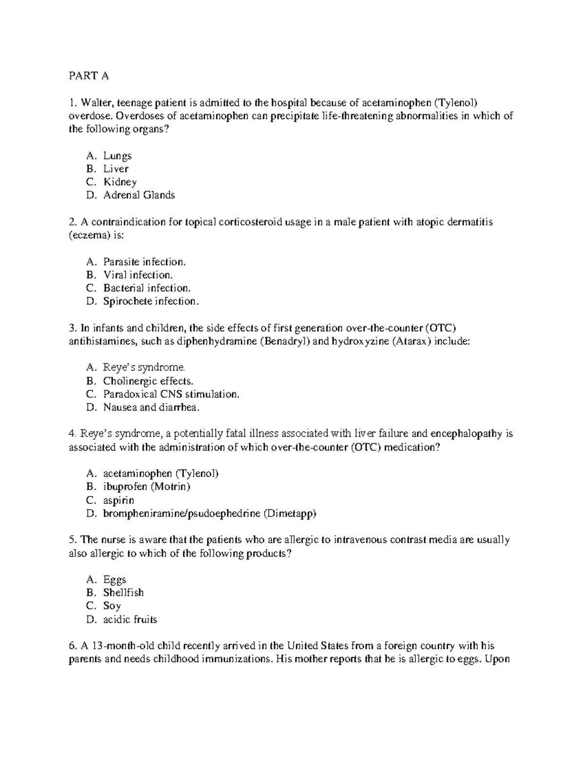 Phram Mat Questions - PART A Walter, teenage patient is admitted to the ...