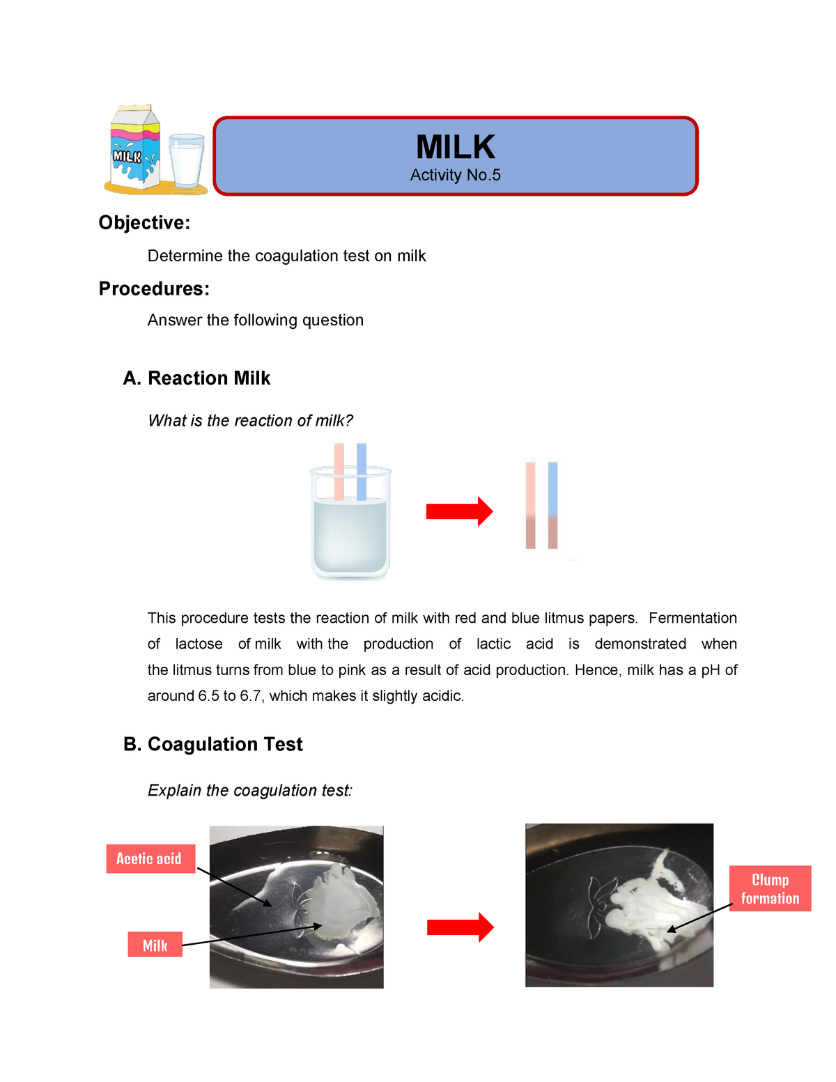 experiment on milk coagulation