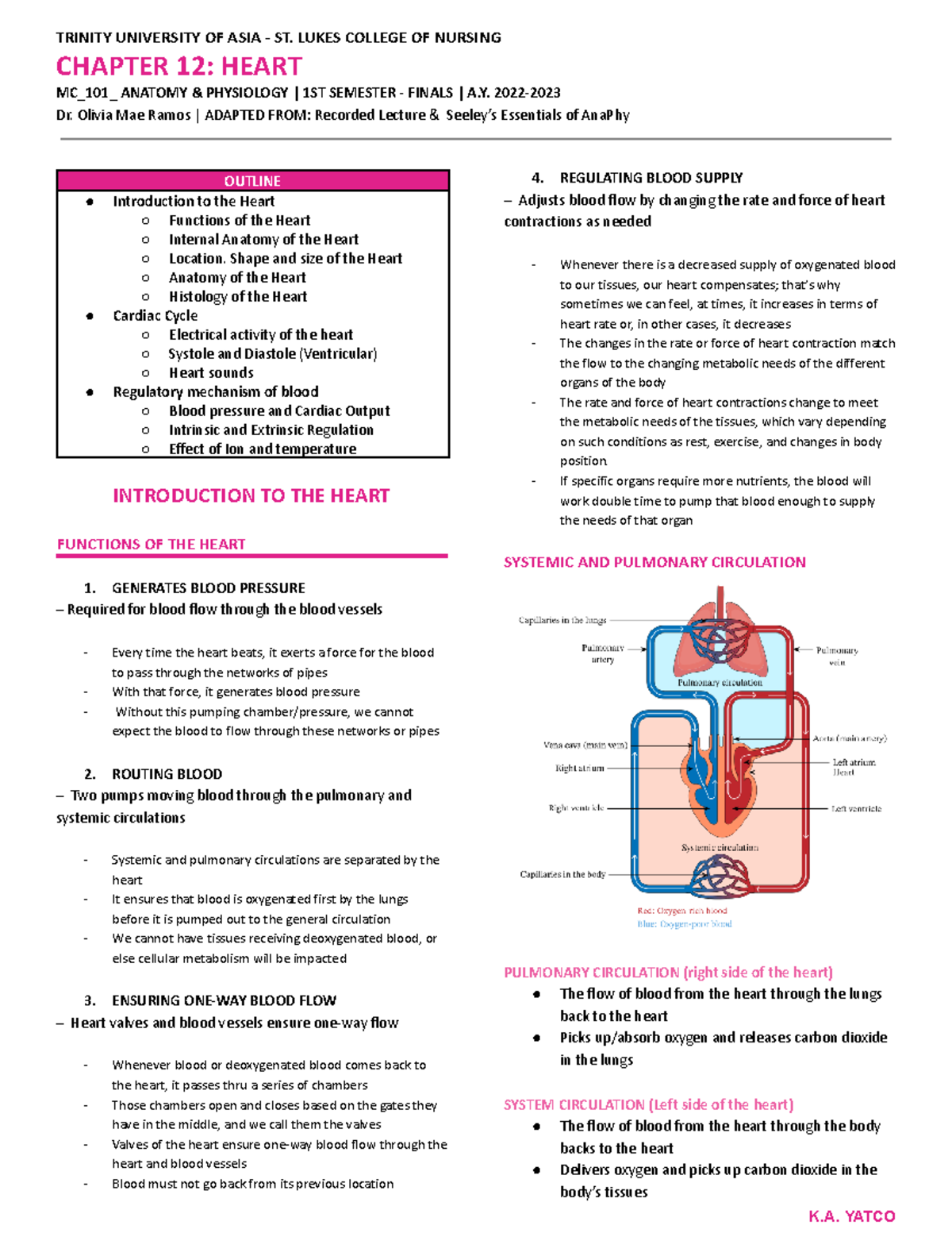 Chapter 12 Heart - TRINITY UNIVERSITY OF ASIA - ST. LUKES COLLEGE OF ...