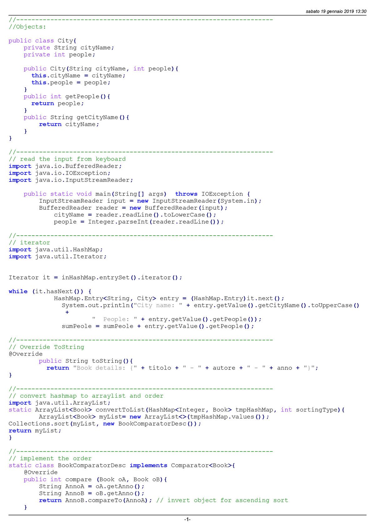 Elenco comandi utili - //- //Objects: public class City{ private String ...