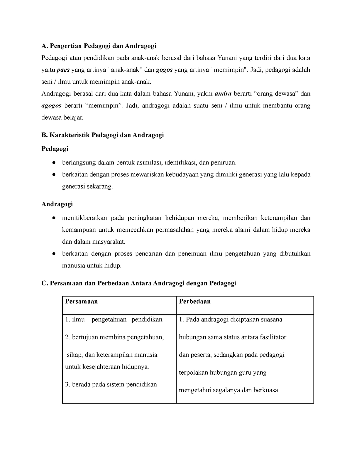 Pedagogi Dan Andragogi - A. Pengertian Pedagogi Dan Andragogi Pedagogi Atau Pendidikan Pada ...