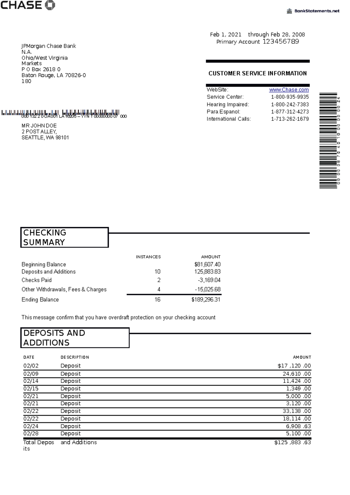 chase bank statement mail